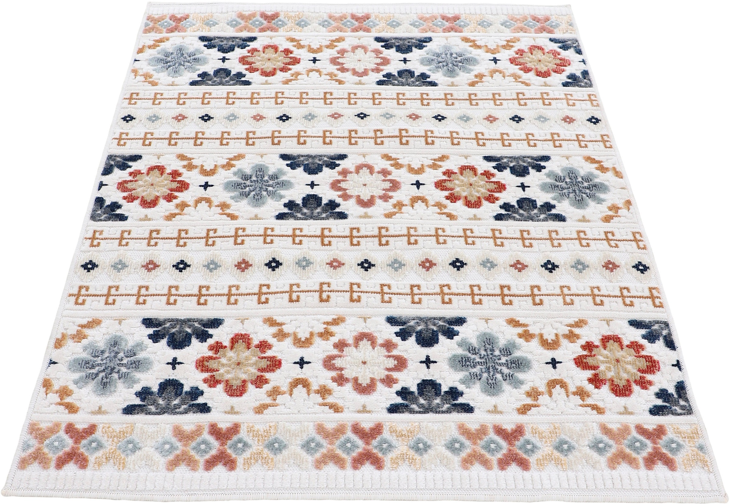 carpetfine Teppich »Deja 103«, rechteckig, 4 mm Höhe, robustes Flachgewebe, Motiv- Floral Palmenblätter, Hoch-Tief Effekt