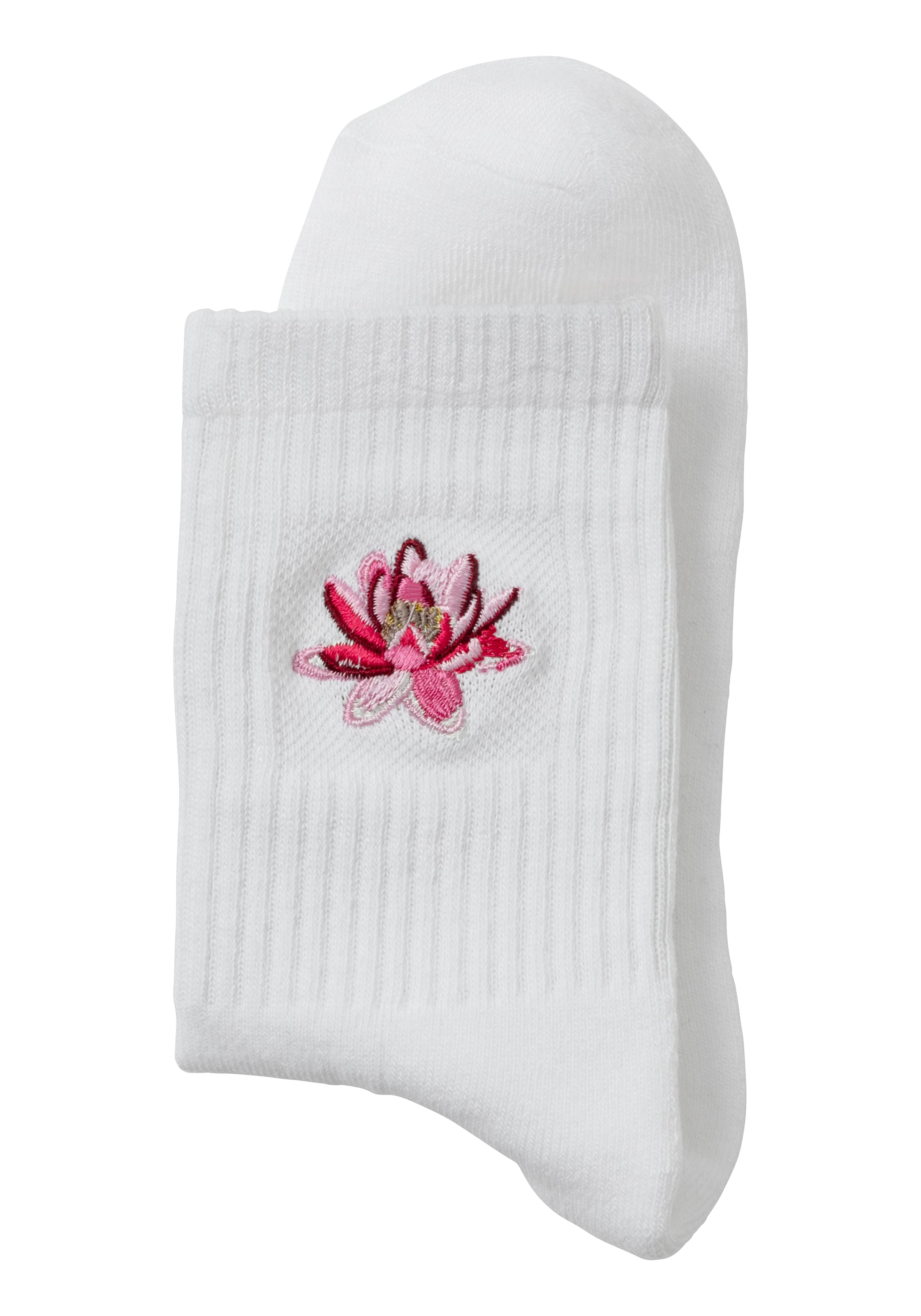 LASCANA Tennissocken, (Packung, 3 Paar), mit Frotteesohle und Stickerei