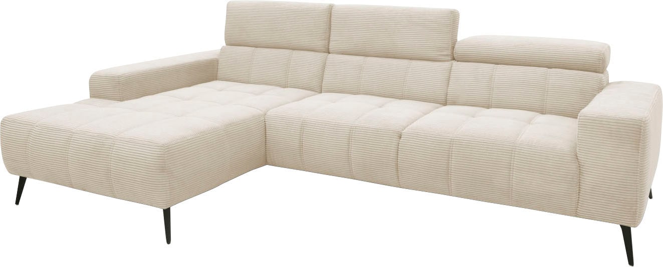 DOMO collection Ecksofa »Trento L-Form, mit Kufenfuß oder Einzelfuß«, wahlweise mit Kopfteilverstellung, Recamiere links/rechts bestellbar