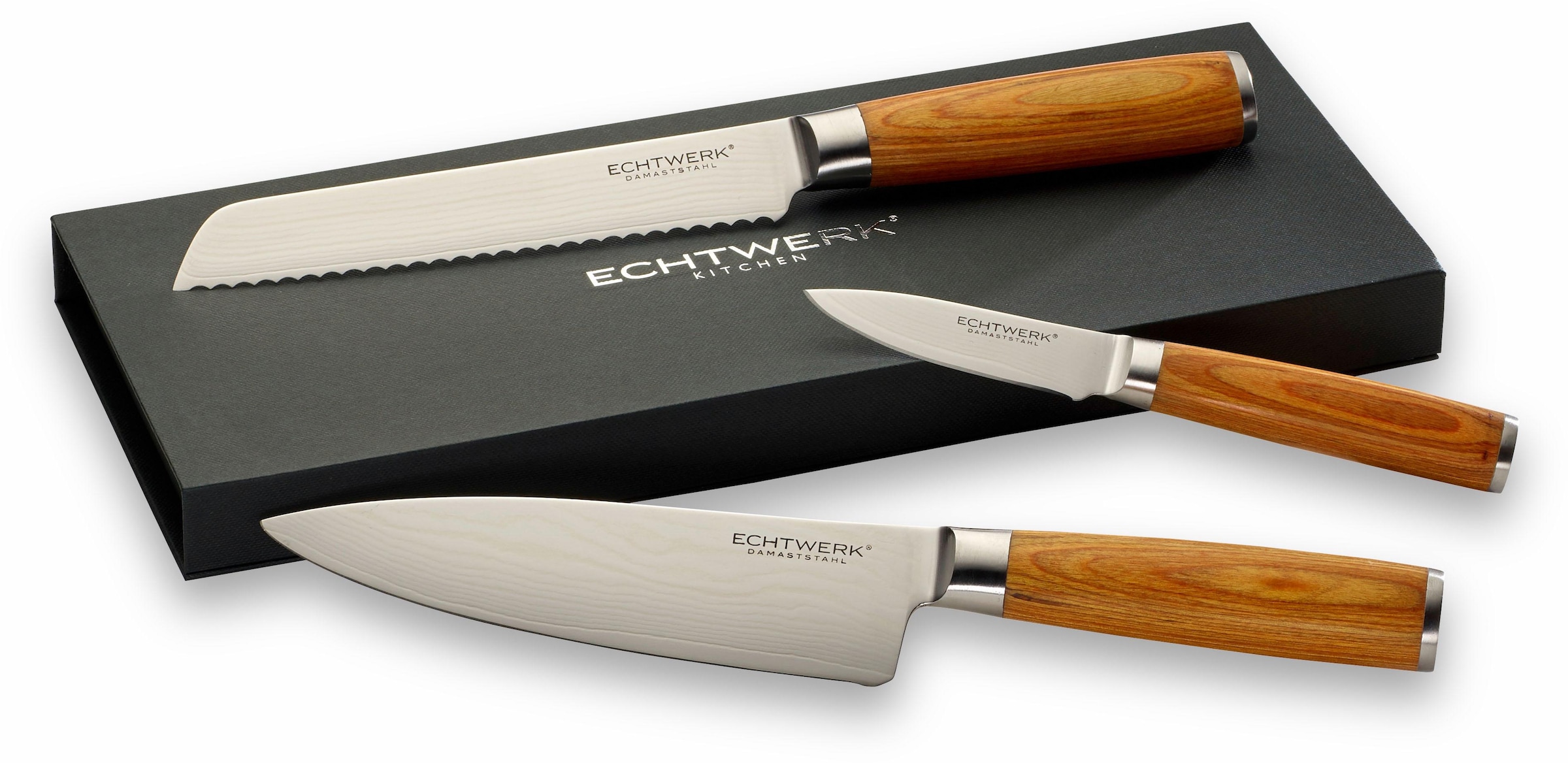 ECHTWERK Messer-Set »Damaszener« Küchenmesser-Set mit Holzgriffen in natürlicher Optik