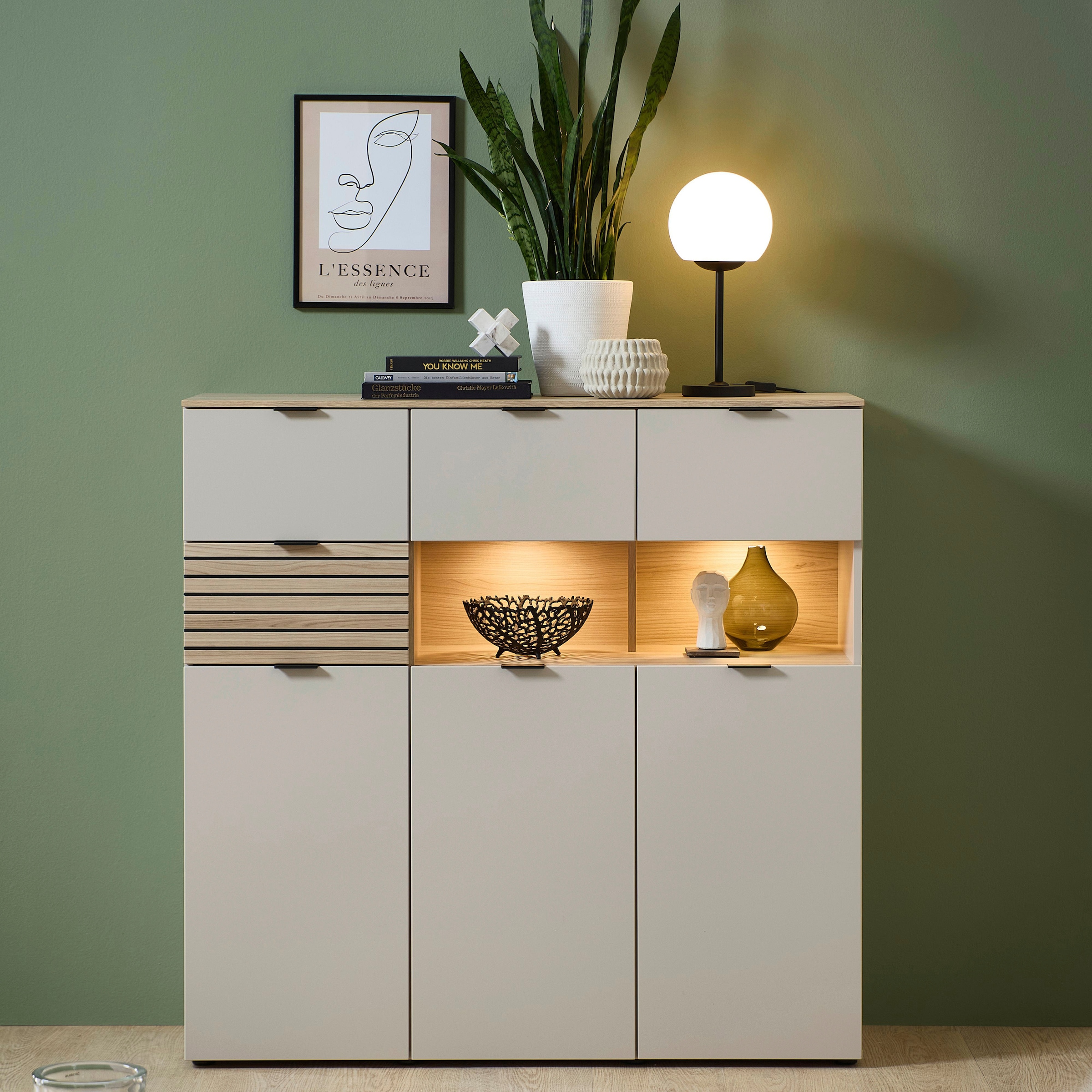 Innostyle Highboard »INA« 1 Stk. tlg. 3 türig, 4 Schubladen, inkl. Beleuchtung, Softclose