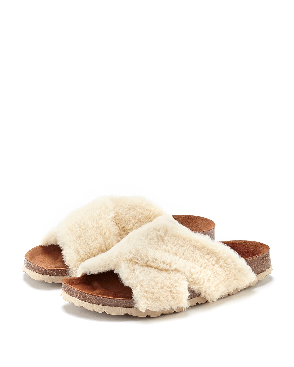 LASCANA Pantolette »Hausschuh, Mule, Sandale, offener Schuh,«, mit Korkfußbett und Fellimitat