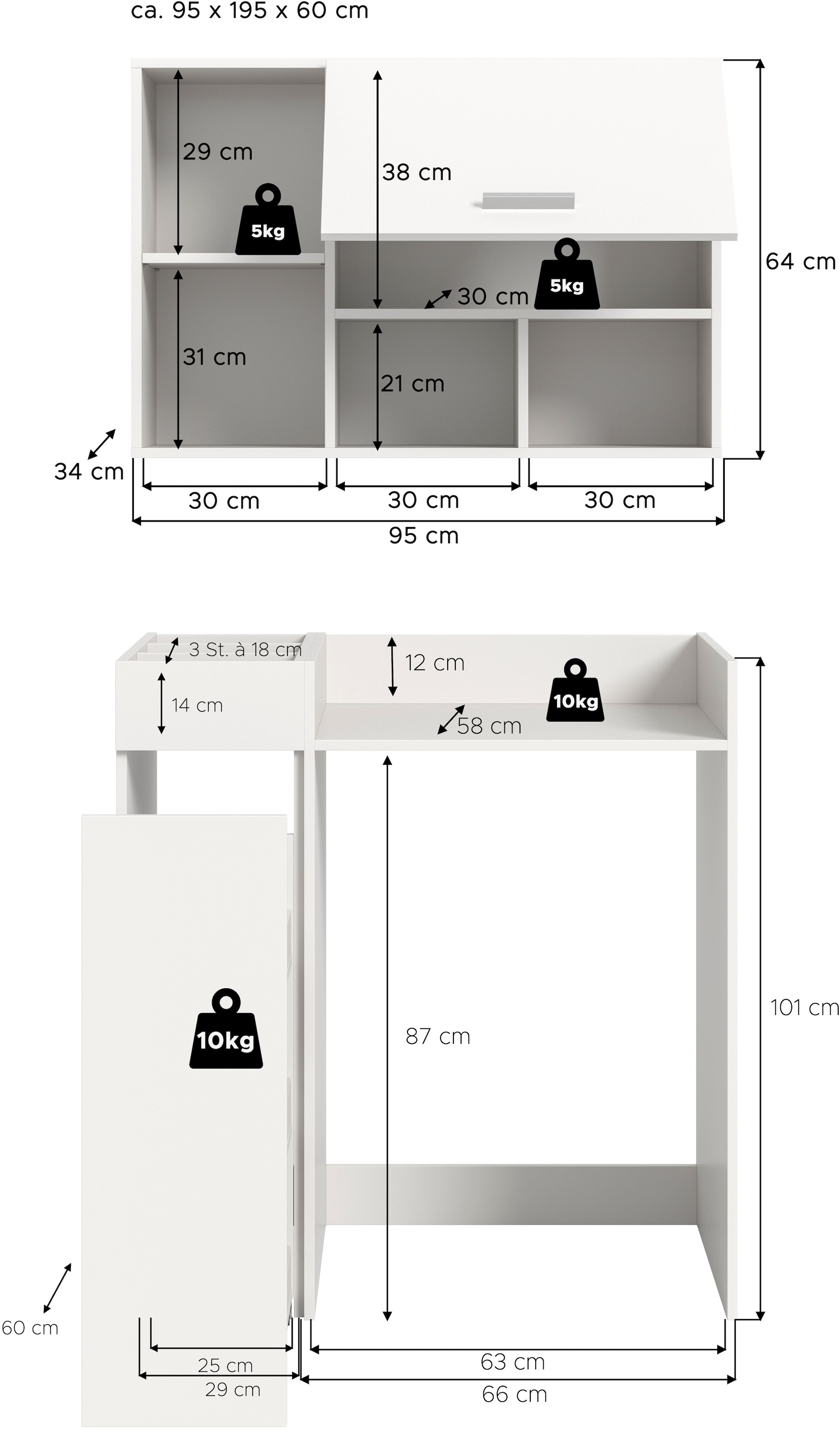 welltime Badmöbel-Set »FALAS, TOPSELLER!, 3-teilig, Hauswirtschaftsraum Set, Breite 95 cm«, (Set, 3 St., bestehend aus: Waschmaschinenumbauschrank, Standregal & Hängeschrank), Kombination, Waschmaschinenumbau, Waschmaschinenschrank, Wäschekammer