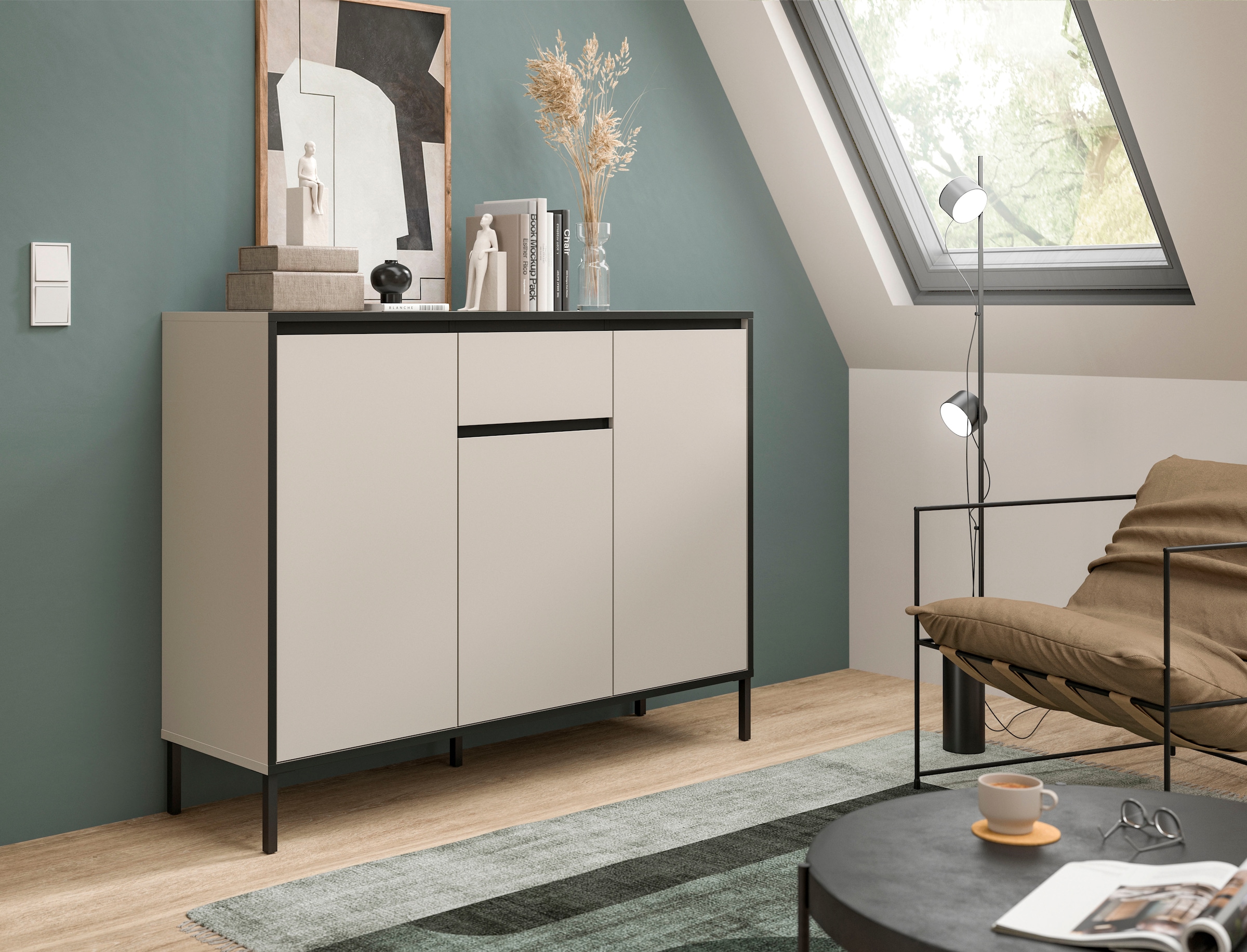 INOSIGN Sideboard »NORT, Höhe: 101cm, mit Metall Stabfuß, 3 Türen, 1 Schubkasten«, Anrichte, Kommode, Schrank, Board, Higboard