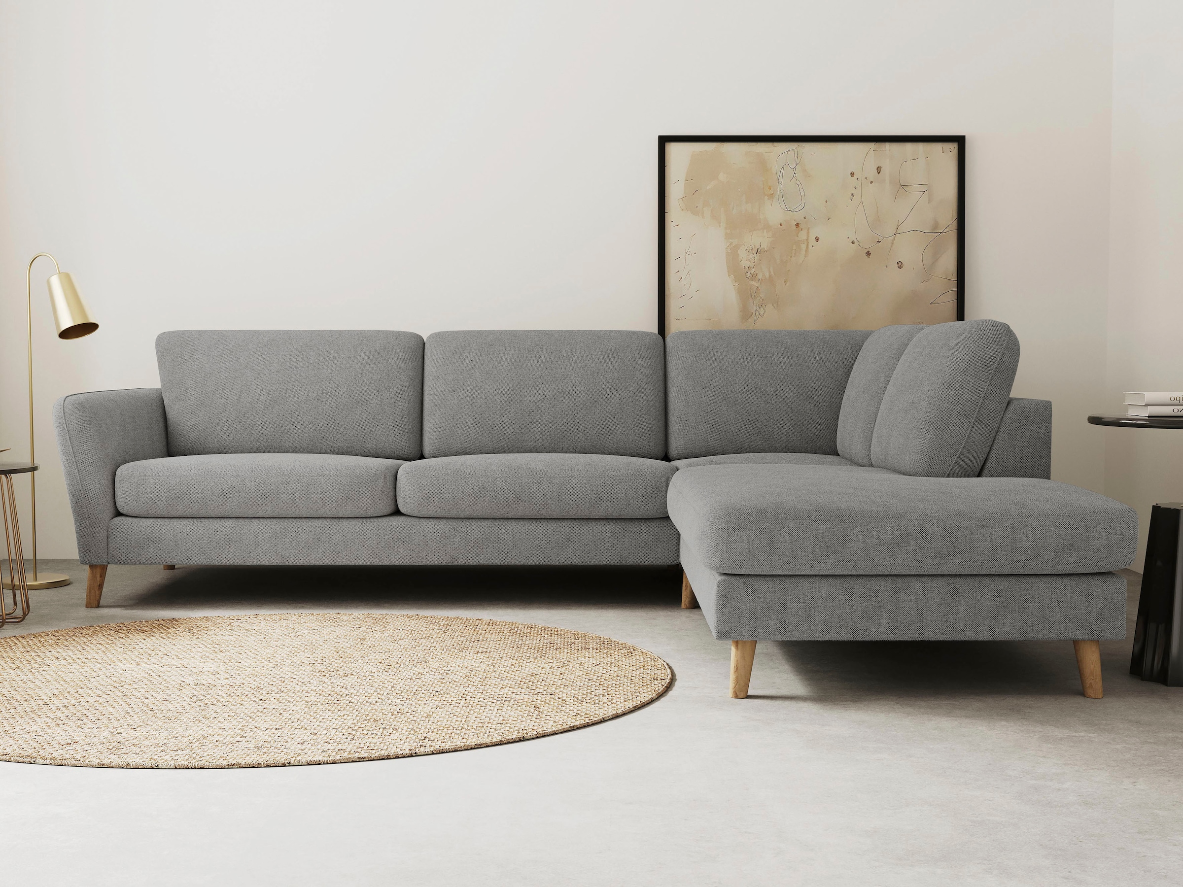 Home affaire Ecksofa »MARSEILLE 278/202 cm, L-Form, Ottom. rechts/links, verschiedene Bezüge« Massivholzbeine Eiche, Landhausstil, Wellenunterfederung