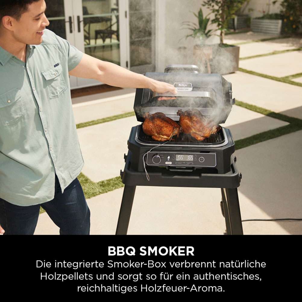 NINJA Elektrogrill »Woodfire OG850EU«, 1700 W, Outdoor Grill, Smoker und Heißluft-Fritteuse