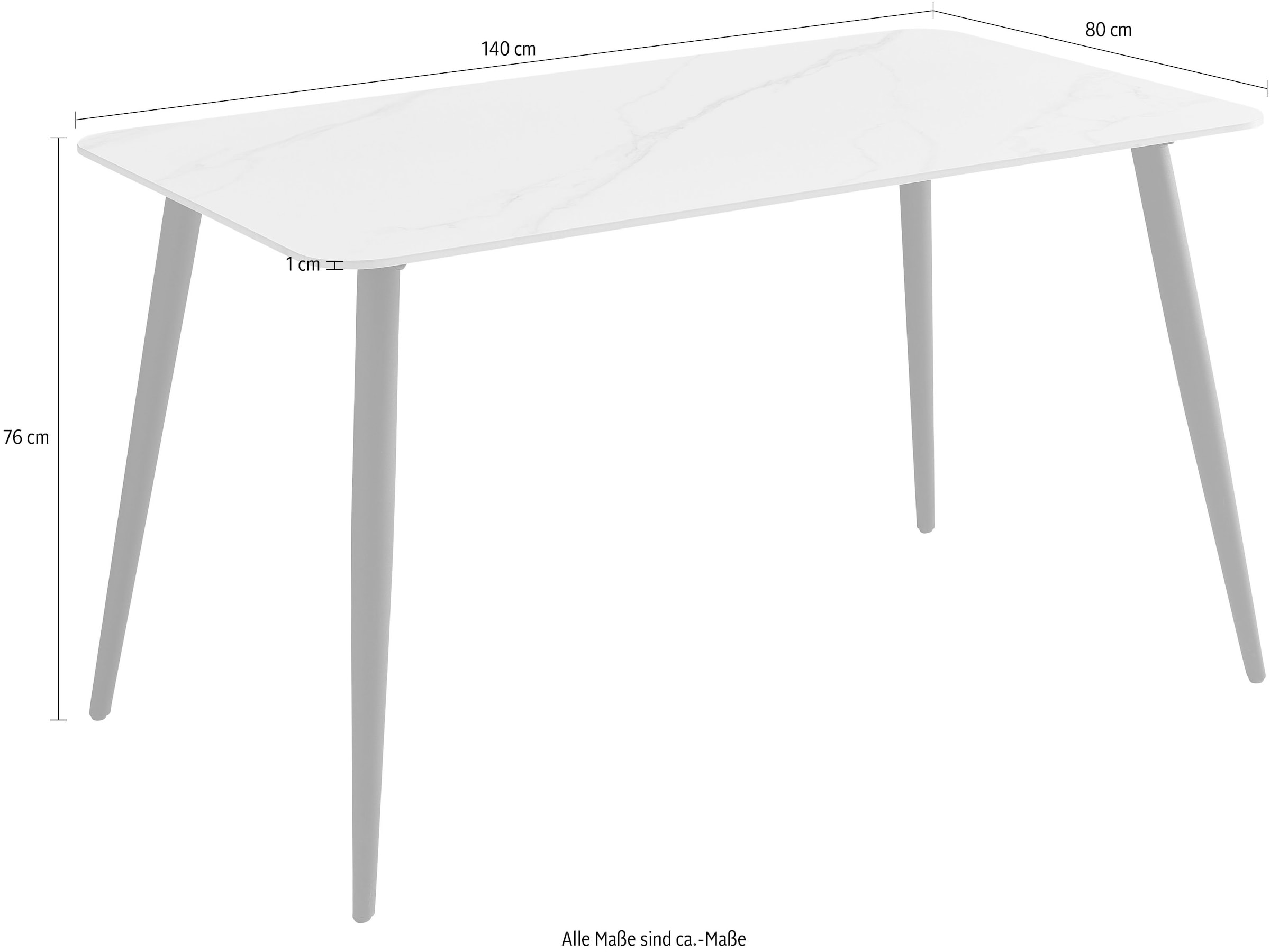 Stolkom Esstisch »Cody Esszimmertisch Keramik, Weiß marmoriert, BxHxT 140x76x80 cm«, Keramikoberfläche weiß marmoriert, 4-Fuß Gestell Schwarz matt