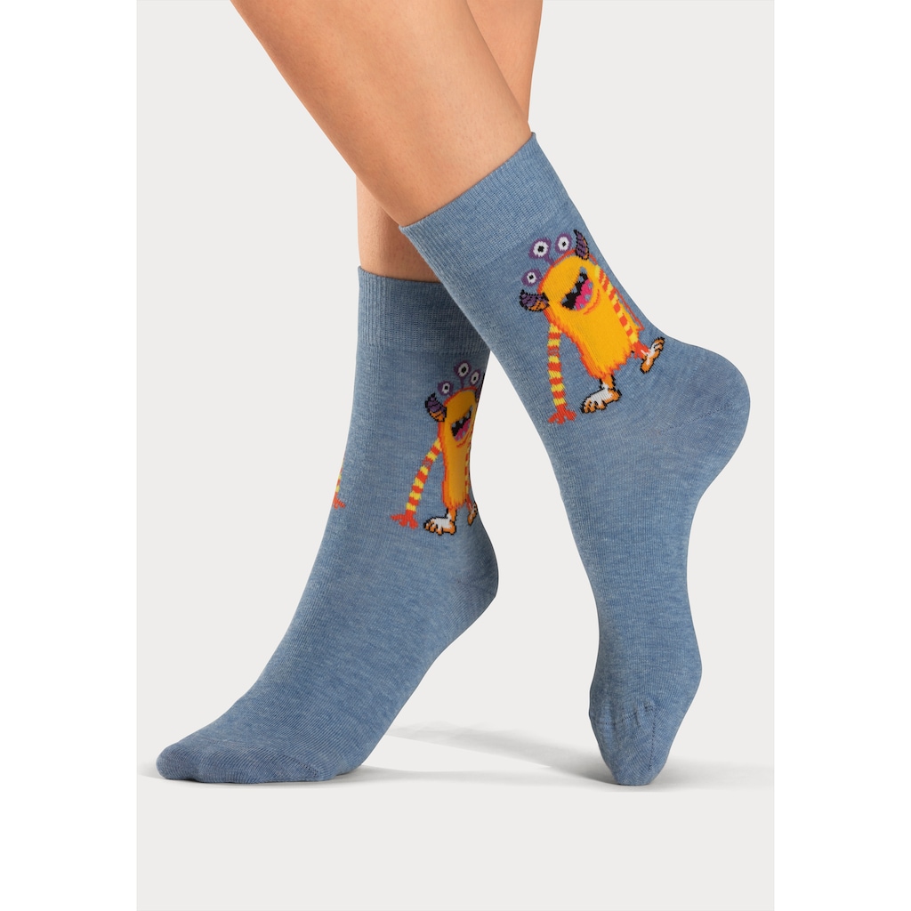 H.I.S Freizeitsocken, (5 Paar), mit lustigen Monstermotiven