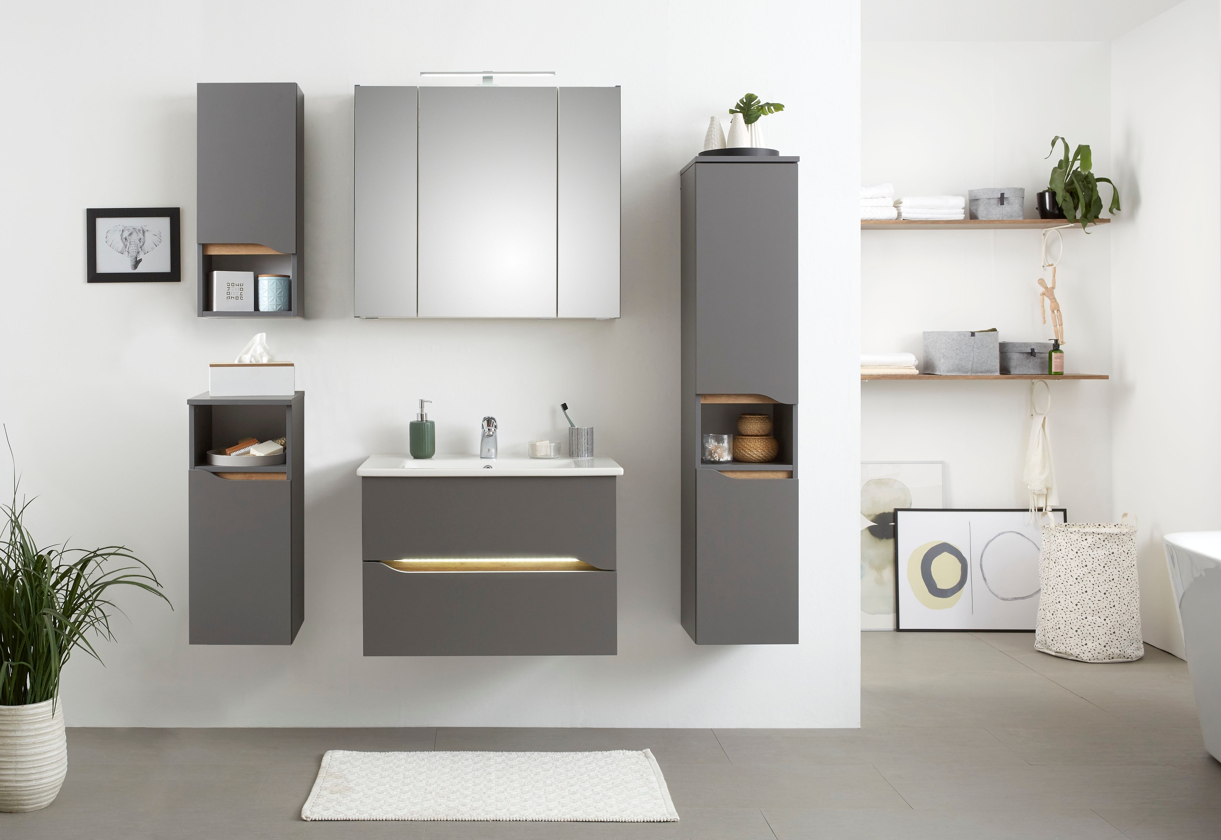 Saphir Badmöbel-Set »Quickset 5-teilig, Keramik-Waschtisch und LED-Spiegels günstig online kaufen