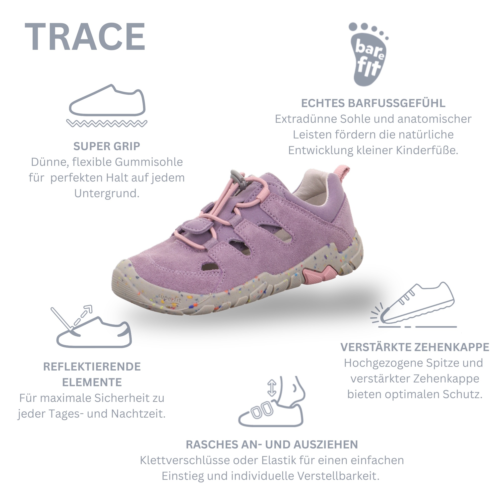 Superfit Slip-On Sneaker »TRACE WMS: mittel«  Sandale, mit Schnellverschluss, Größenschablone zum Download