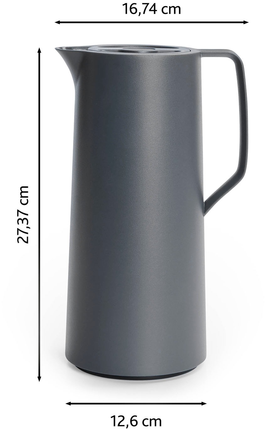 Emsa Isolierkanne »Motiva in modernem Design, 100% auslaufsicher, Made in Germany«, 1 l, (doppelwandiger Glasisolierkolben, bis zu 12h warm/24h kalt), Quick-Press-Deckel, Einhandbedienung, ergonomischer Schraubdeckel