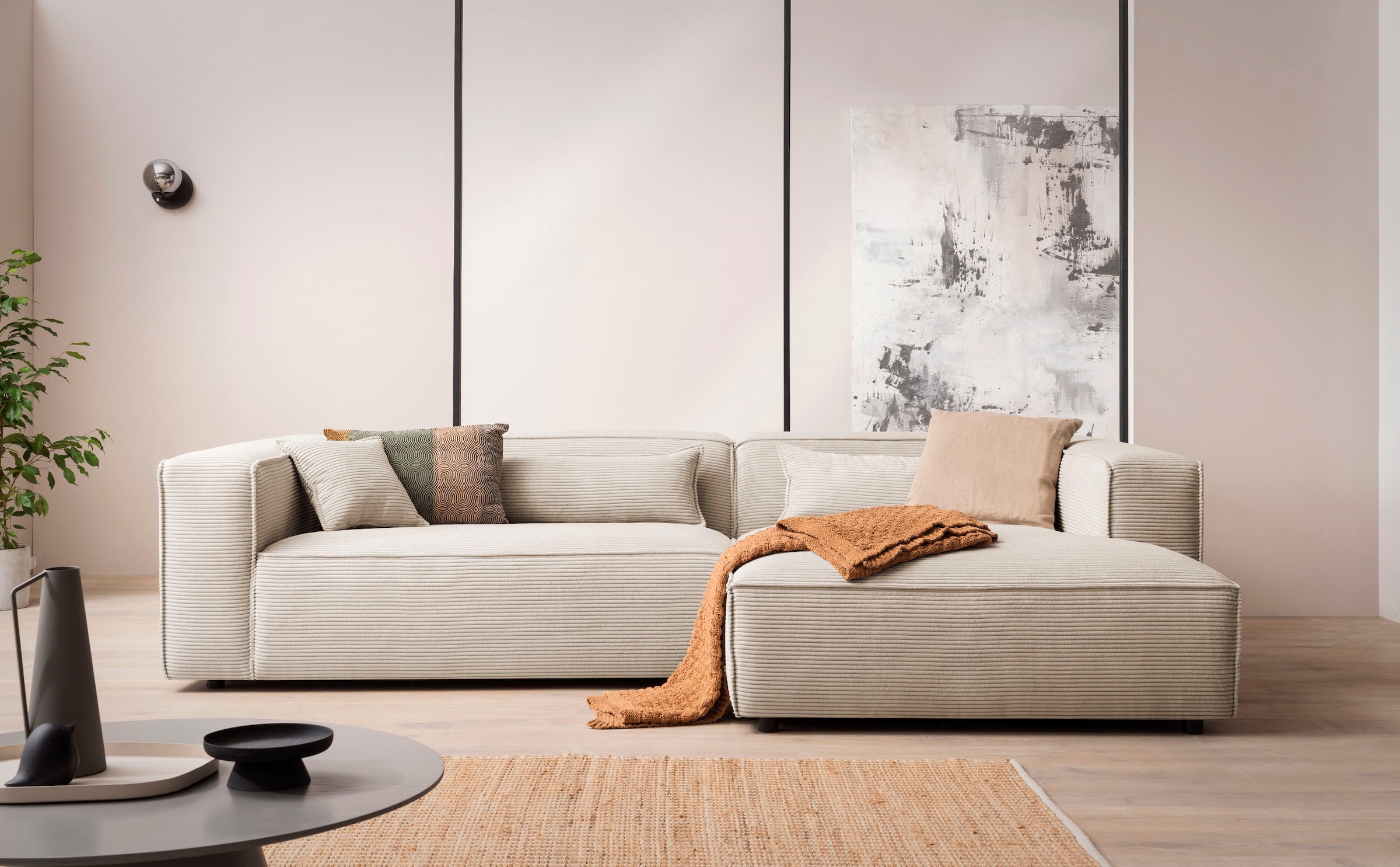 LeGer Home by Lena Gercke Ecksofa »PIARA XXL, Big-Sofa, Cord, Leinenoptik o. Strukturstoff, L-Form«, wahlweise Ottomane rechts/links, Kedernaht, extra tiefe Sitzfläche