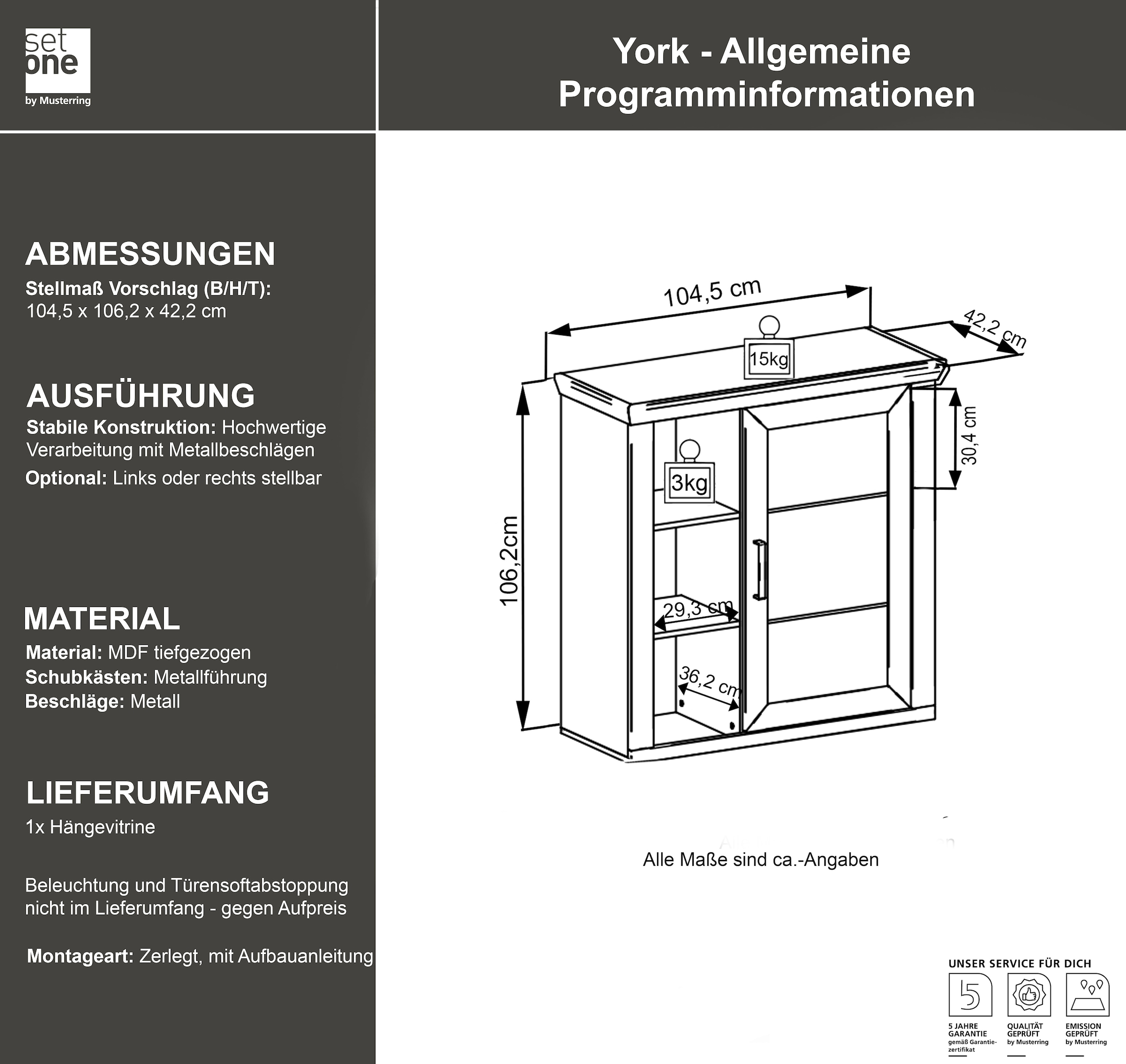 set one by Musterring Hängeschrank »York« Typ 23, mit Tür und offenen Fächern, Beleuchtung optional, B 105 cm