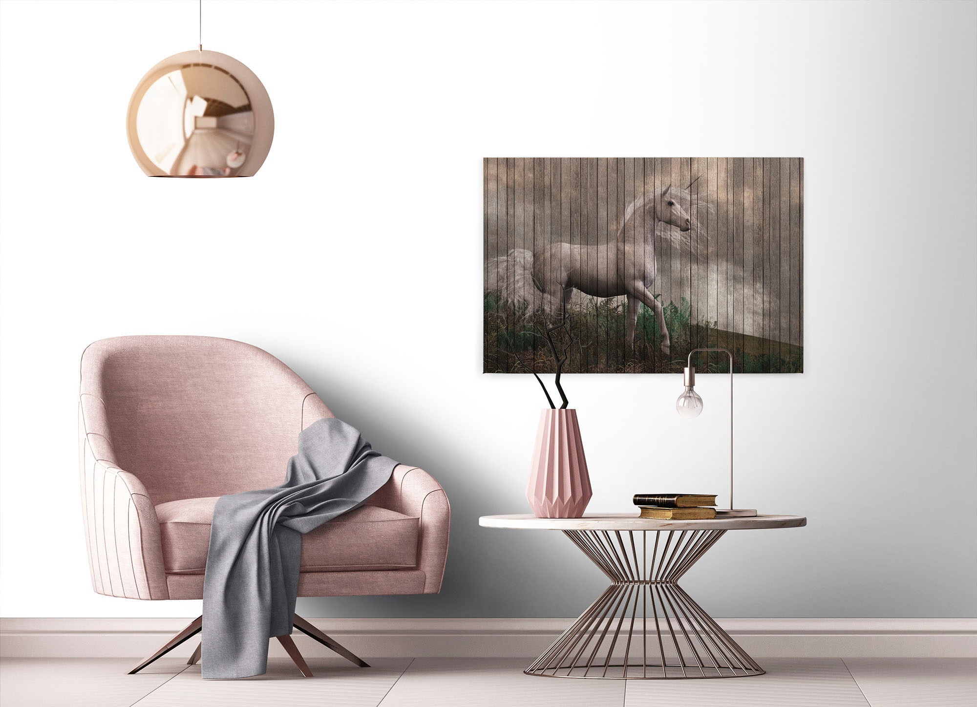 A.S. Création Leinwandbild »fantasy 3«, Kunst-Tiere-Kinder, (1 St.), Keilrahmen Bild Holzoptik Einhorn Leinwand-Bild Wohnzimmer modern Wand