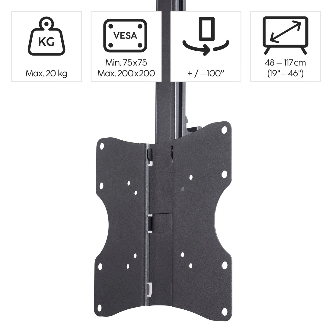 Hama TV-Deckenhalterung »Halterung, schwenkbar, neigbar, ausziehbar von 94 - 191 cm (37" - 75")«, bis 117 cm Zoll, max. 45 kg, 43", 50", 55", 65"