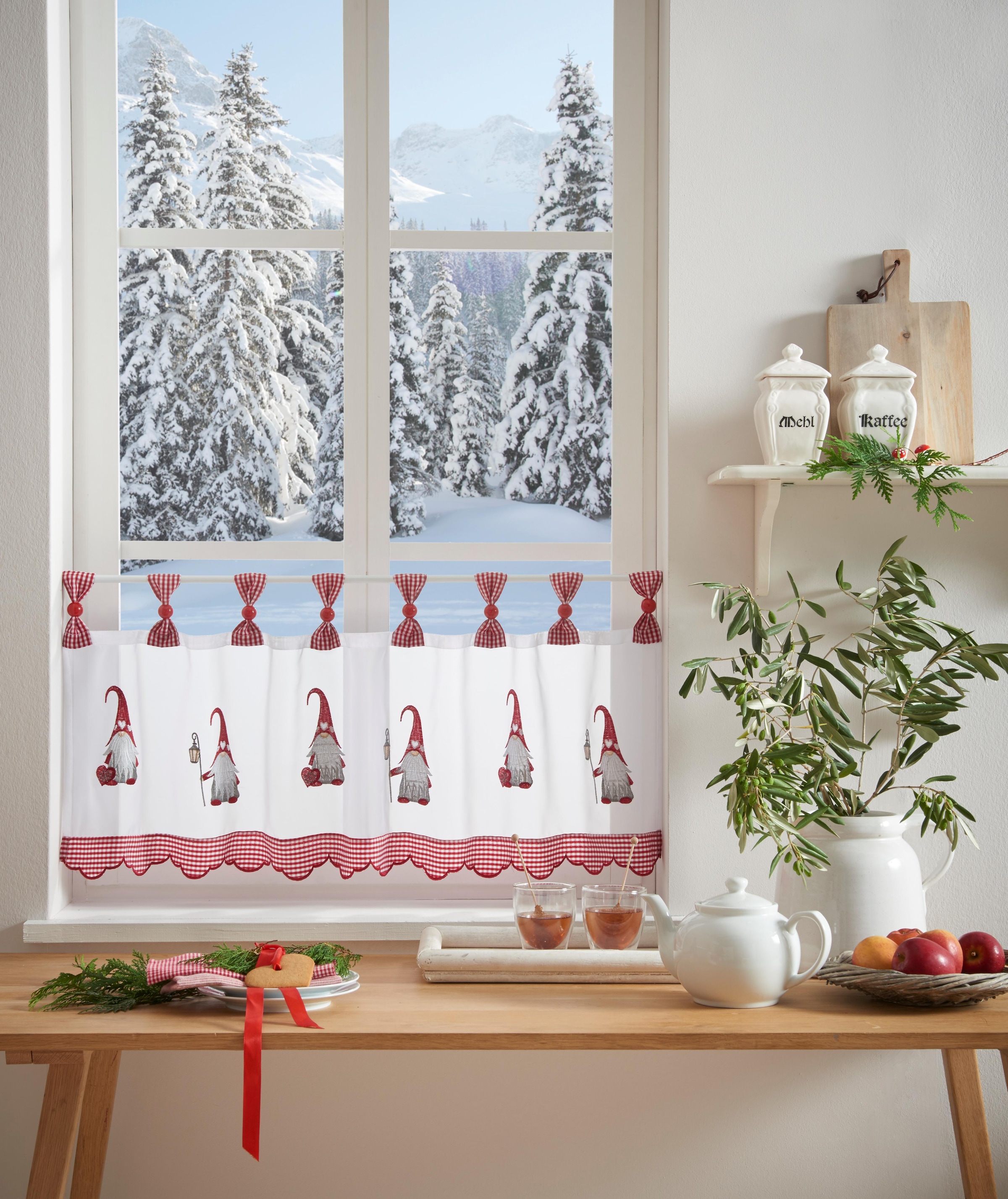 my home Scheibengardine »WICHTEL«, (1 St.), für die Weihnachtszeit mit  Schlaufenaufhängung, für die Küche bequem und schnell bestellen