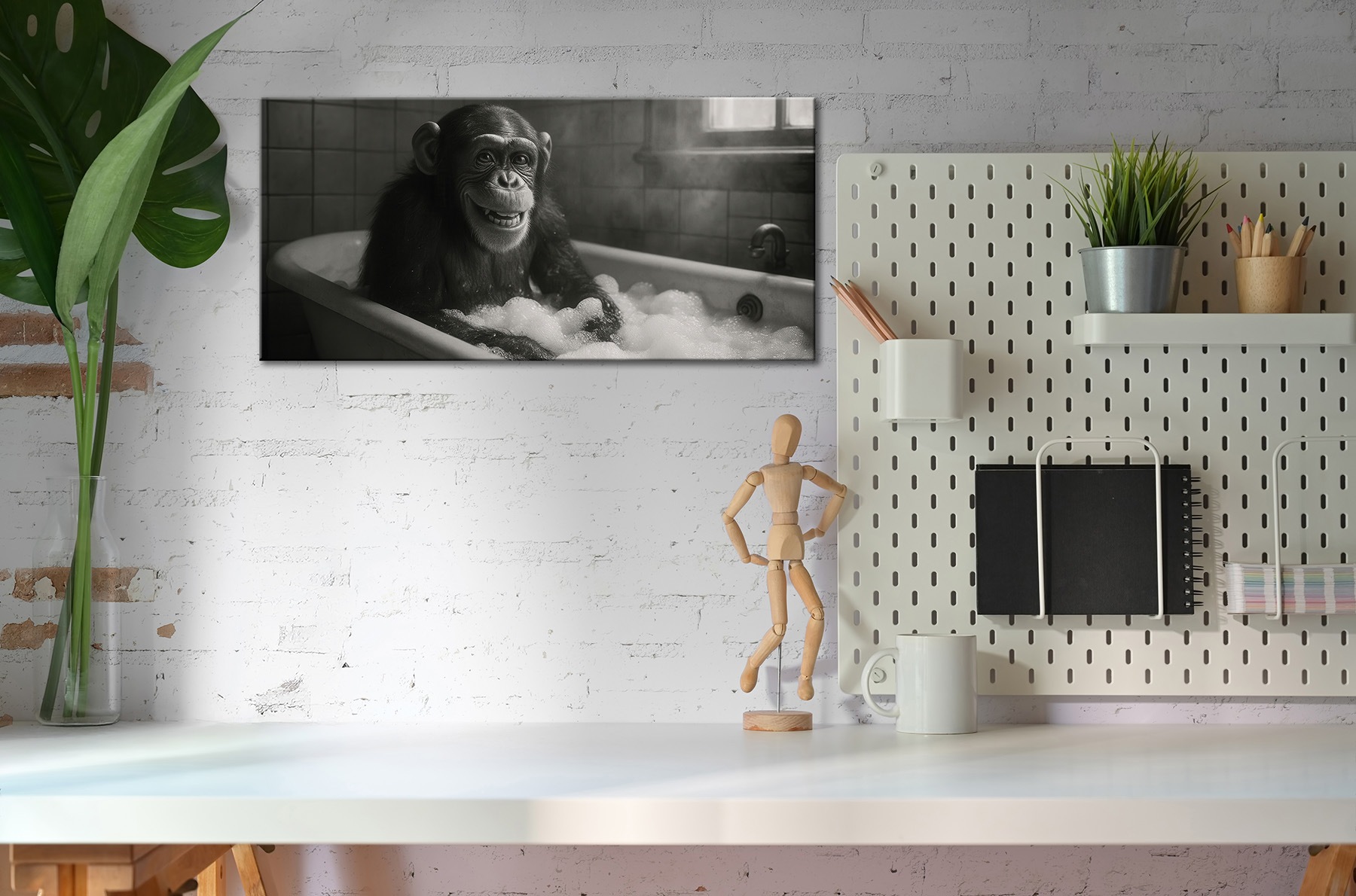 Bönninghoff Bild »SCHIMPANSE IM BAD 33x70 cm – Leinwandbild Keilrahmen Deko modern«