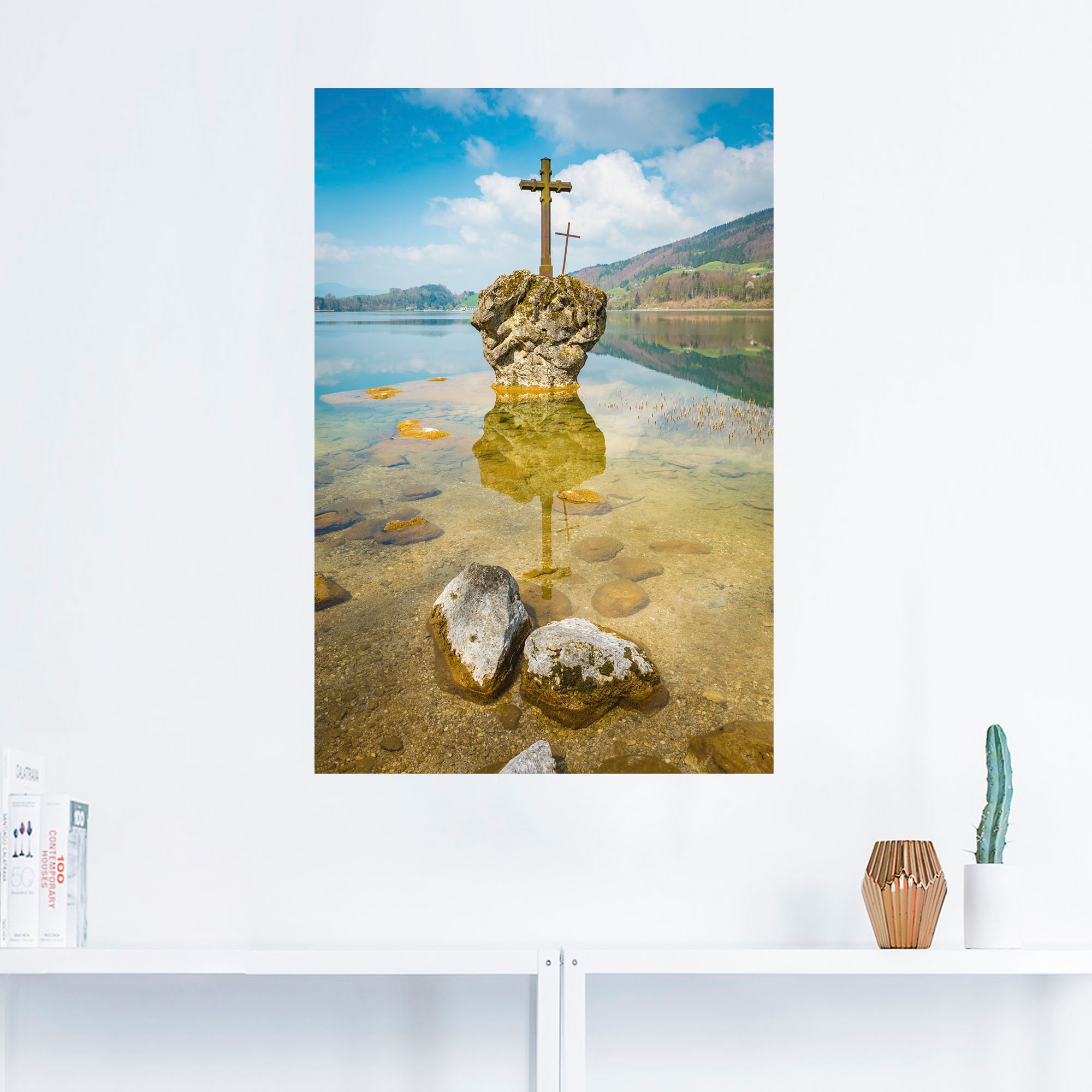 Artland Wandbild »Kreuzstein im Mondsee«, (1 versch. Größen Poster online als Wandaufkleber oder St.), Seebilder, Leinwandbild, Alubild, in kaufen