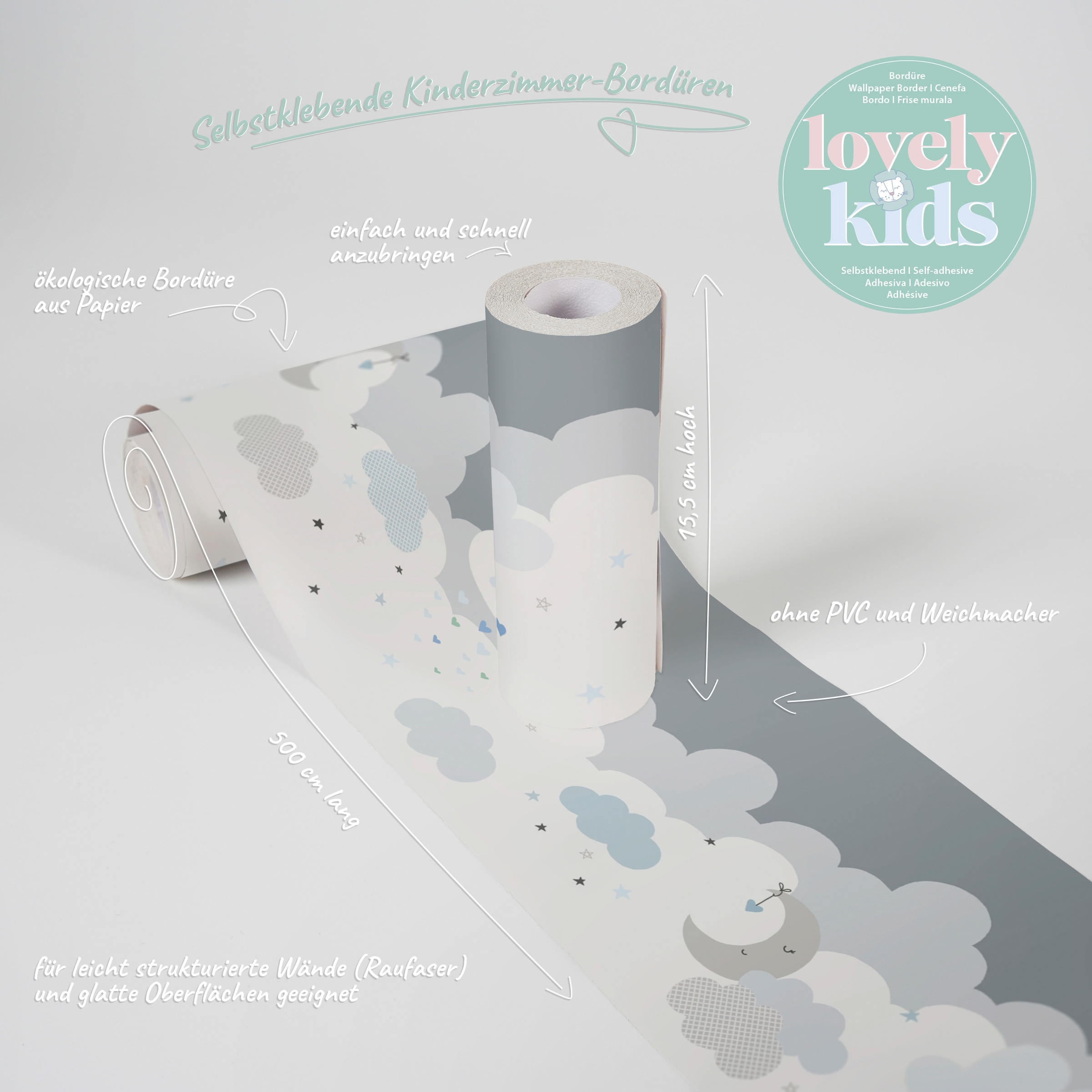 A.S. Création Bordüre »Dreamy Sky«, Motiv-abstrakt-naturalistisch, Tapete Kinder Borte Wohnzimmer Schlafzimmer Küche Design Kinderzimmer