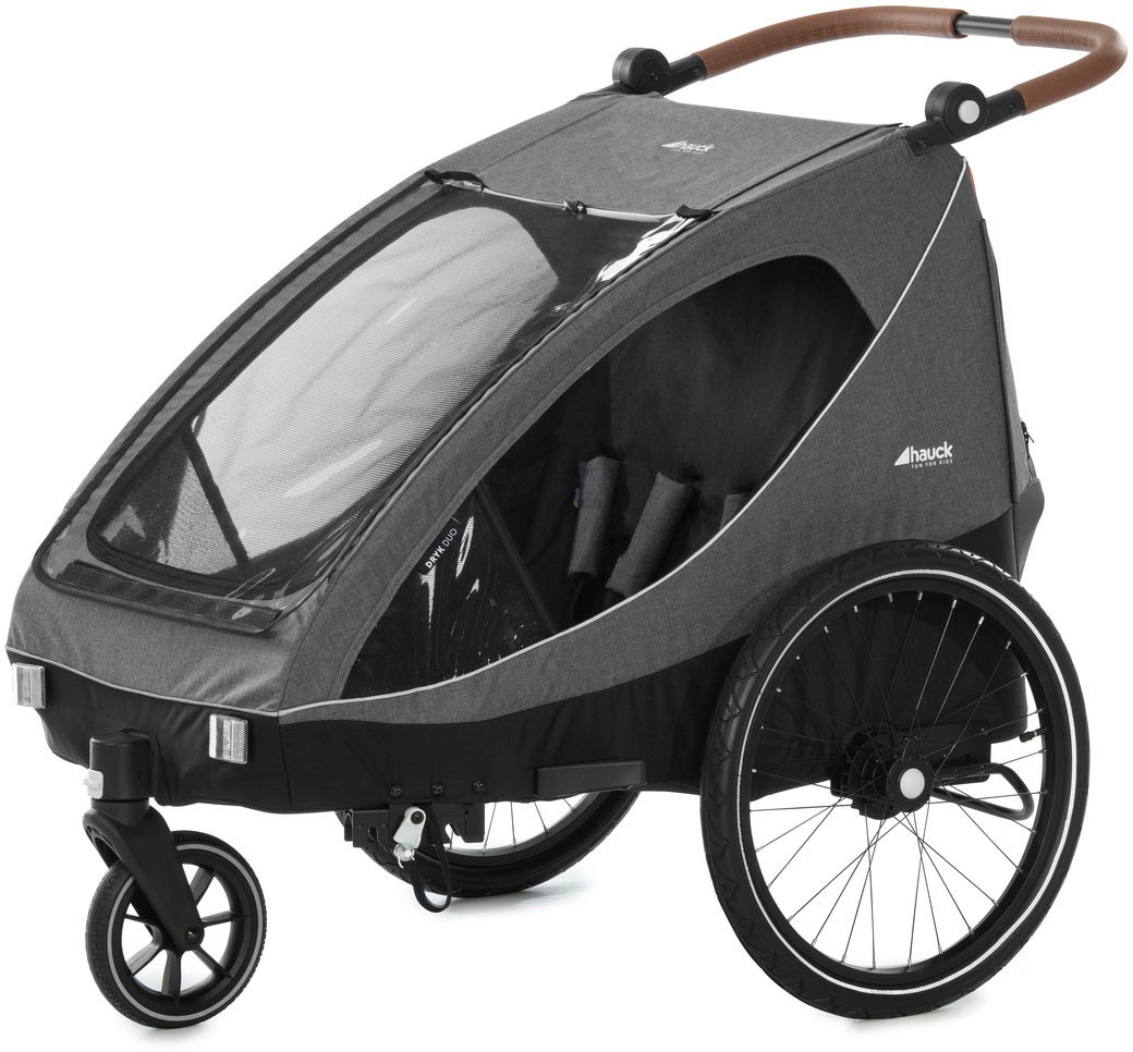 Hauck Fahrradkinderanhänger »2in1 Bike Trailer und Buggy Dryk Duo, melange grey«, für 2 Kinder; inklusive Deichsel