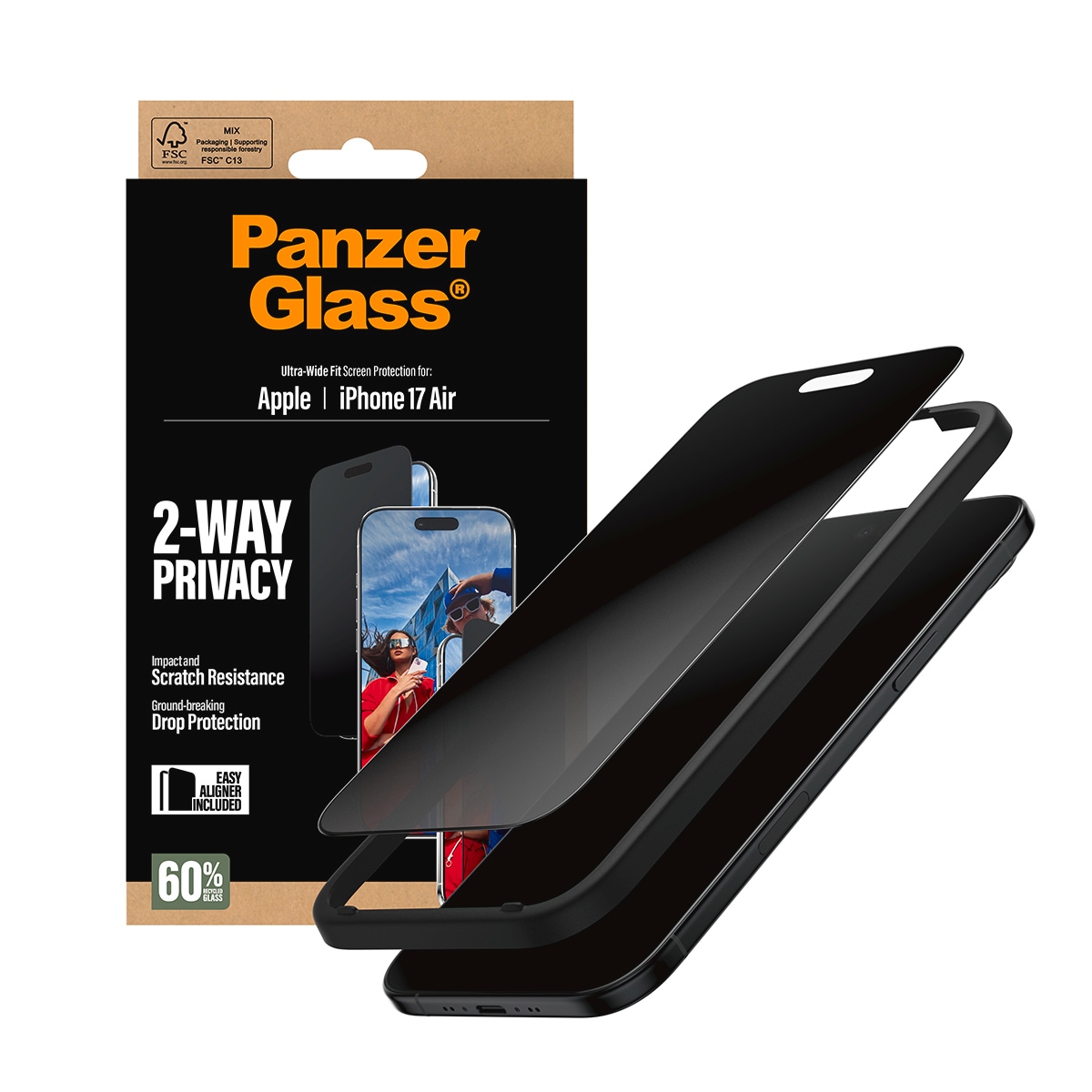 CARE by PanzerGlass Displayschutzglas »2-Way Privacy Ultra-Wide Fit Screen Protector« für Apple iPhone Air Displayschutzfolie, Schutzfolie, Bildschirmschutz, kratz- & stoßfest