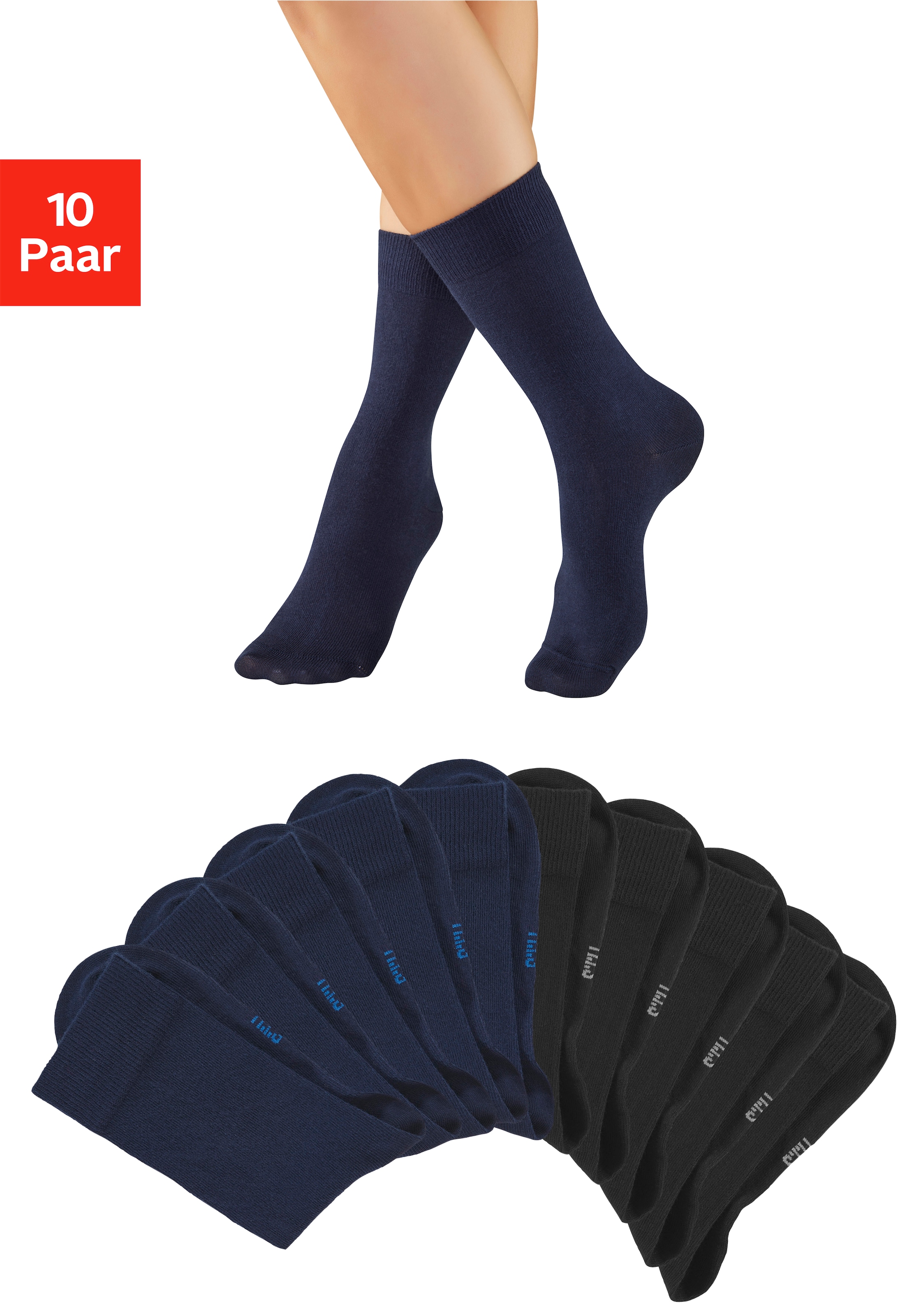 H.I.S Freizeitsocken »Damen und Herren Atmungsaktiver Baumwollanteil; Business, Basic« Packung, 10 Stk. tlg. mit weichen Rippbündchen