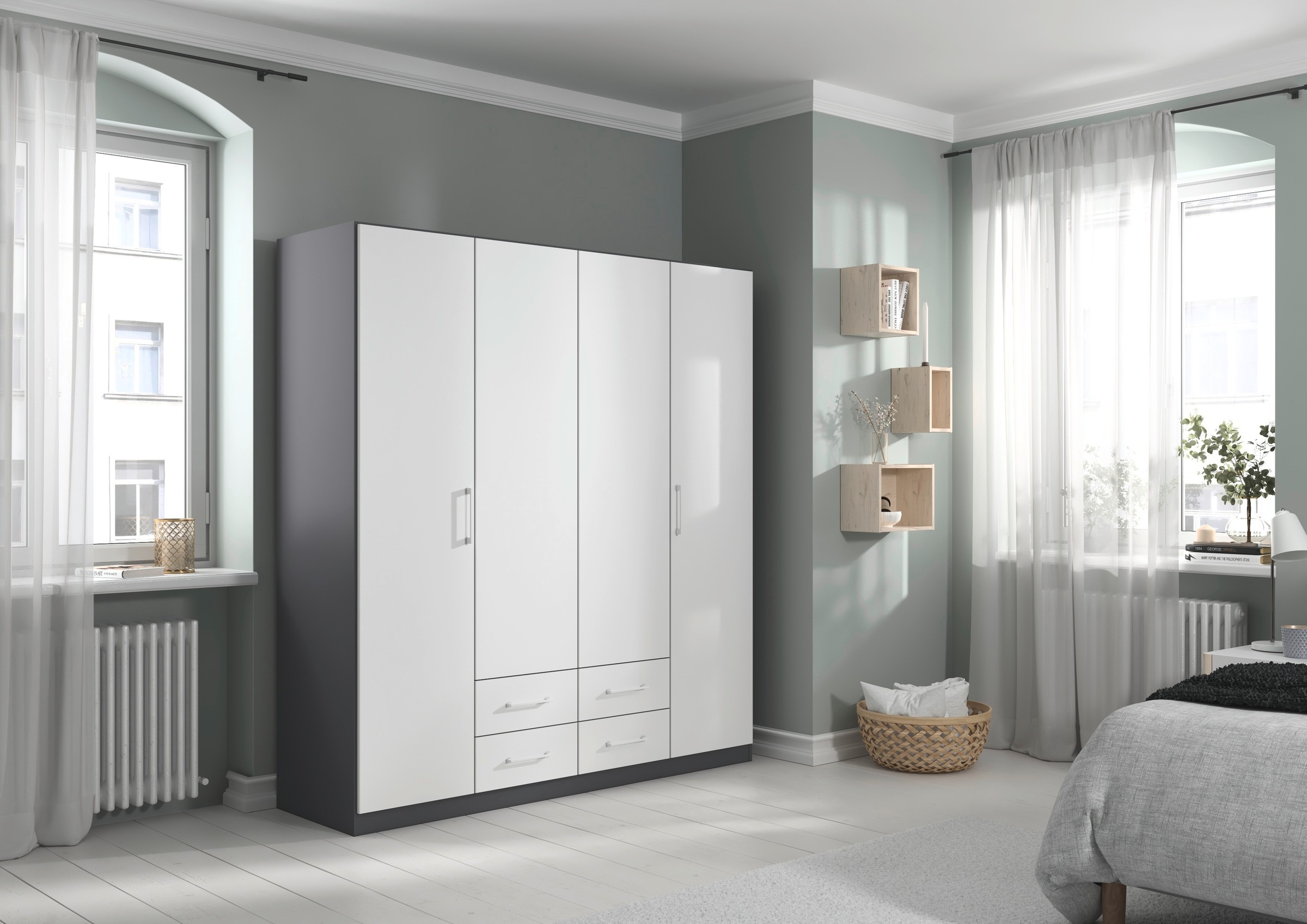 rauch Drehtürenschrank »Kleiderschrank Schrank Garderobe KREFELD optional mit Spiegel«, mit 3 Griff-Varianten, inkl. praktischen Schubladen MADE IN GERMANY