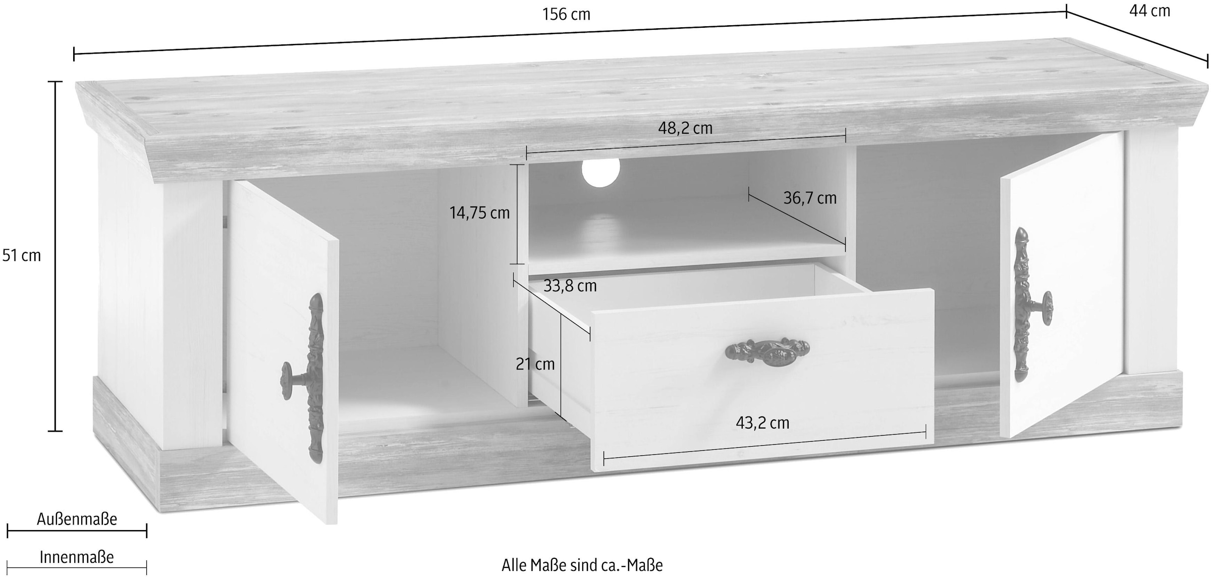 Home affaire Lowboard »FlorenzTV-Board, TV-Schrank«, im romantischen Landhaus-Look, Fernsehtisch Breite 156 cm