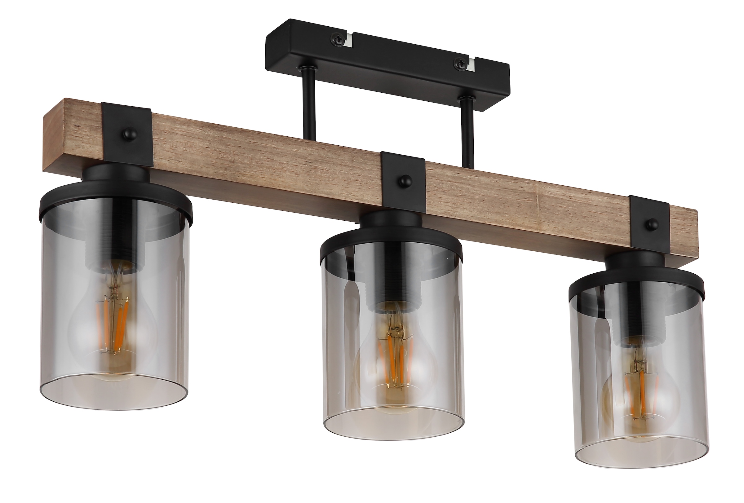 GLOBO LIGHTING Deckenleuchte »LILA«, Leuchtmittel E27 | ohne Leuchtmittel, Deckenlampe/schwarz/Holz/Glas rauchfarben/Wohnzimmer/Esszimmrt