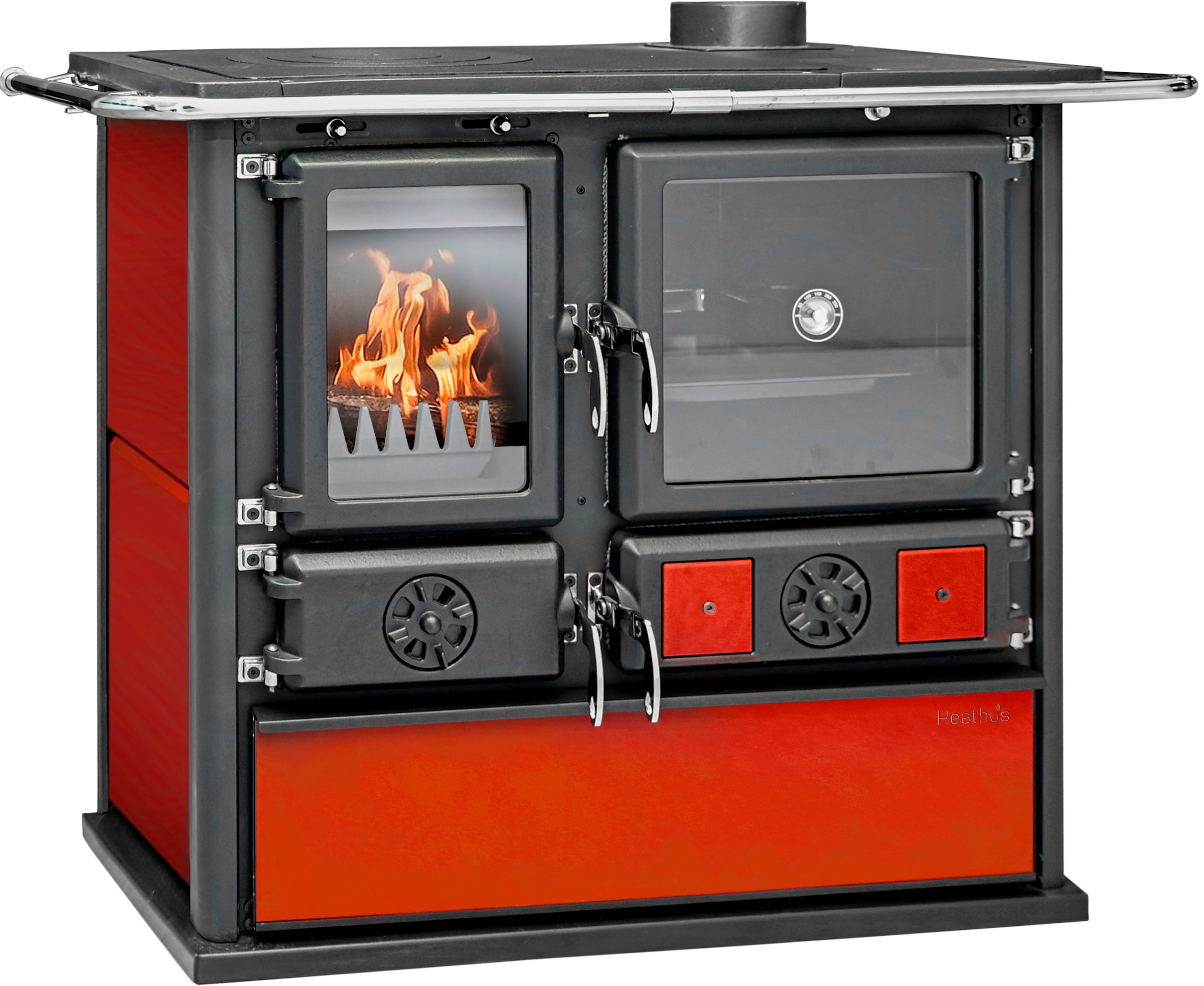 Festbrennstoffherd »Heathus Küchenofen »Cook Premium« Bordeaux« Ofenherd zum Heizen, Kochen & Backen schwarz Kein zusätzlicher Feinstaubfilter 