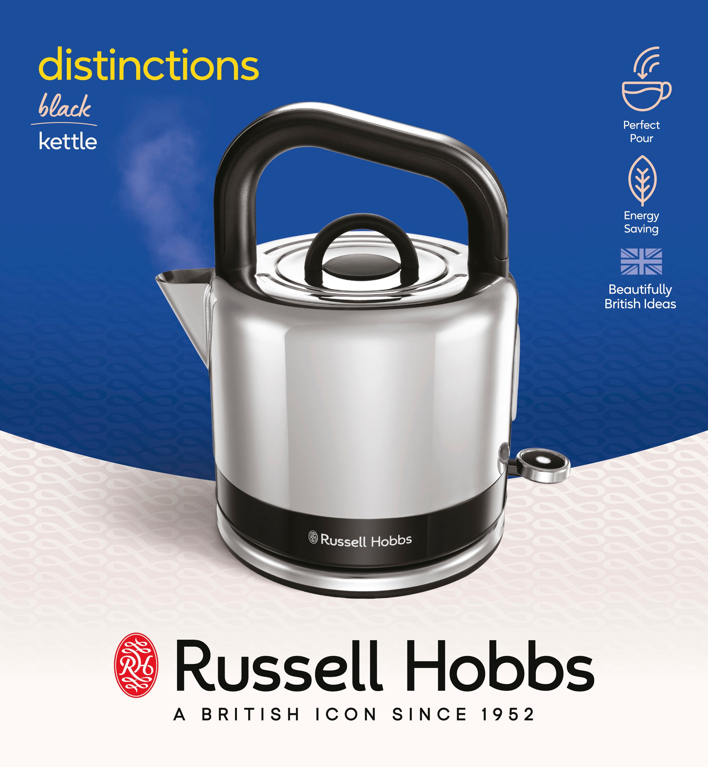 RUSSELL HOBBS Wasserkocher »Distinctions, schwarz 26420-70«, 1,5 l, 1350 W, Edelstahl mit polierten Akzenten, Schnellkochfunktion, energiesparend