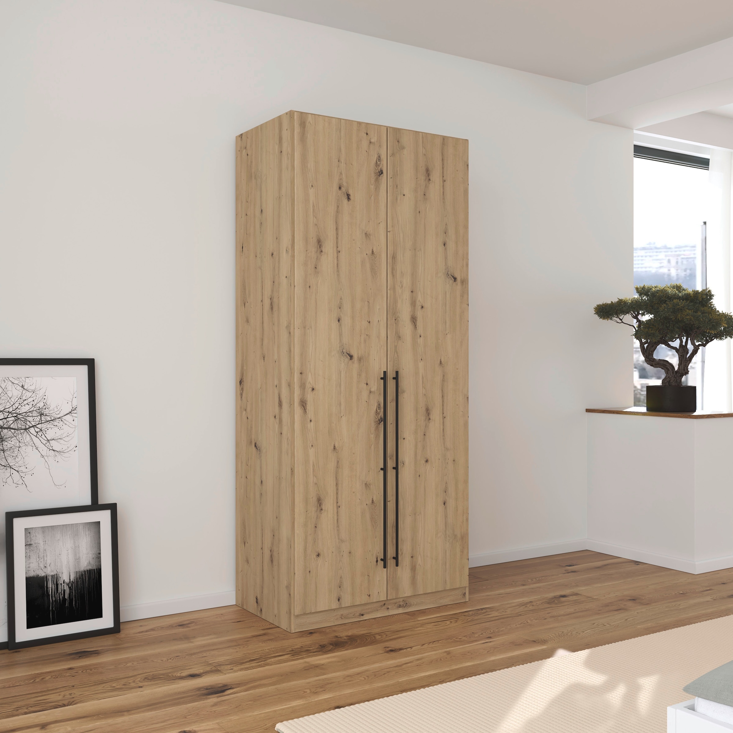 rauch Kleiderschrank, (in 3 verschiedenen Ausstattungen BASIC/CLASSIC/PREMIUM), mit hochwertigen Stangengriffen in Schwarz aus Metall MADE IN GERMANY