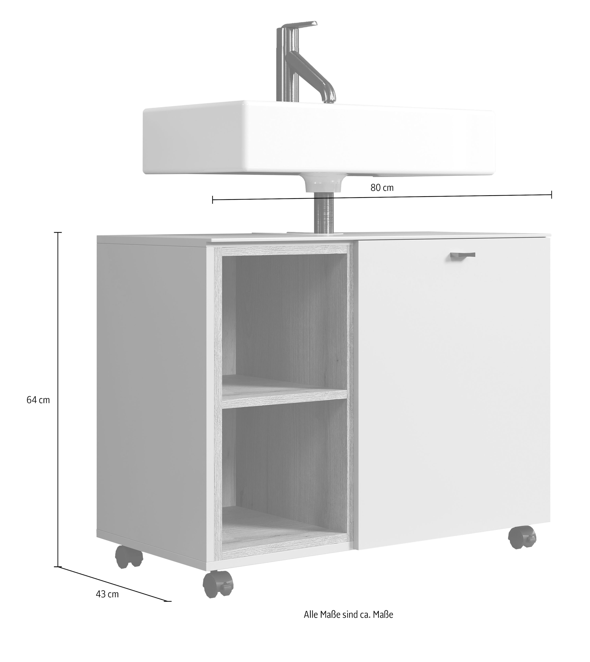 welltime Badmöbel-Set »San Pedro«, (Komplett-Set, 4 St.), Bestehend aus Hochschrank, Waschtisch, Wandspiegel und Unterschrank