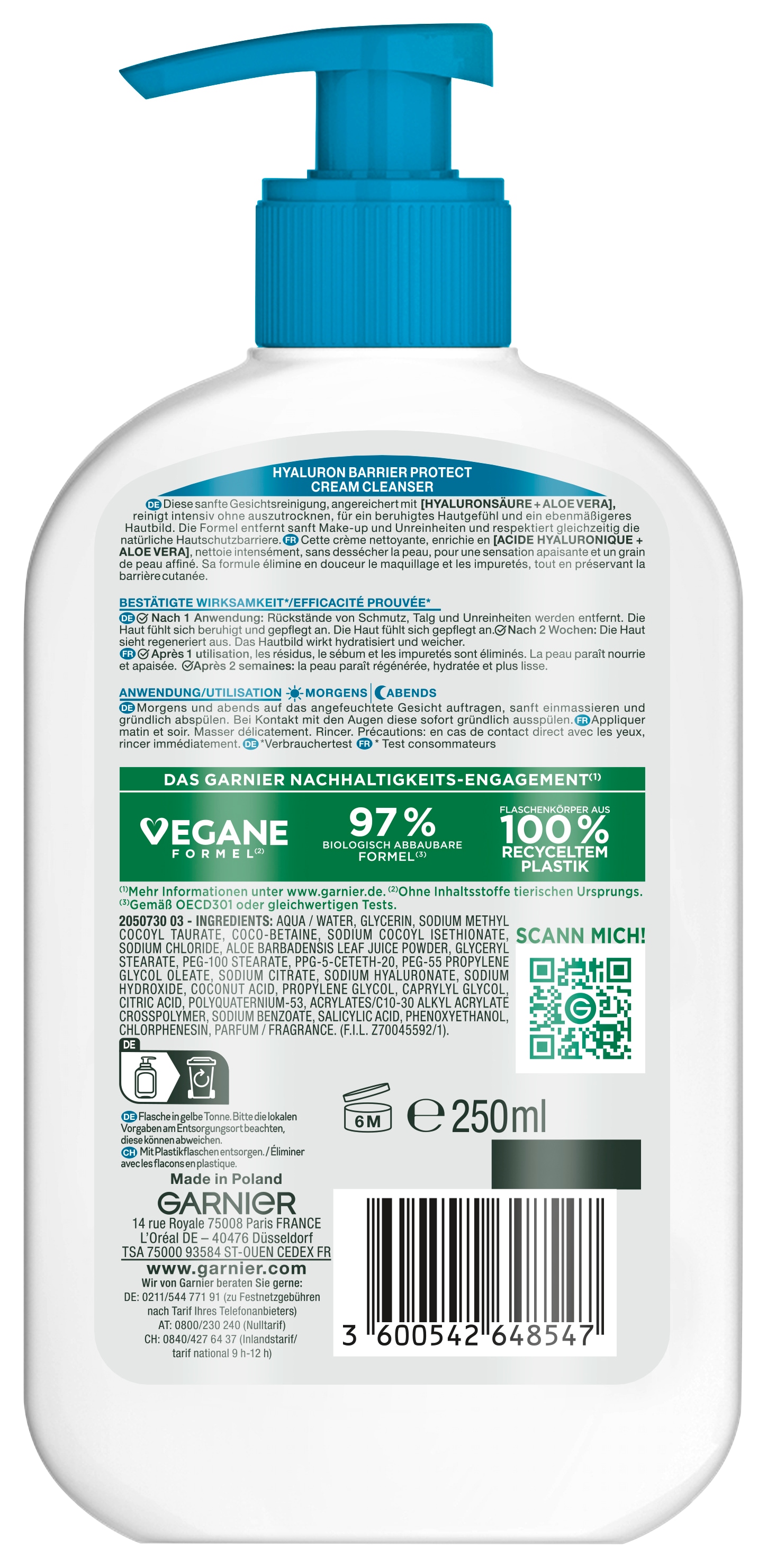 GARNIER Gesichts-Reinigungsschaum »Garnier Hyaluron Barrier Protect Cream Cleanser«