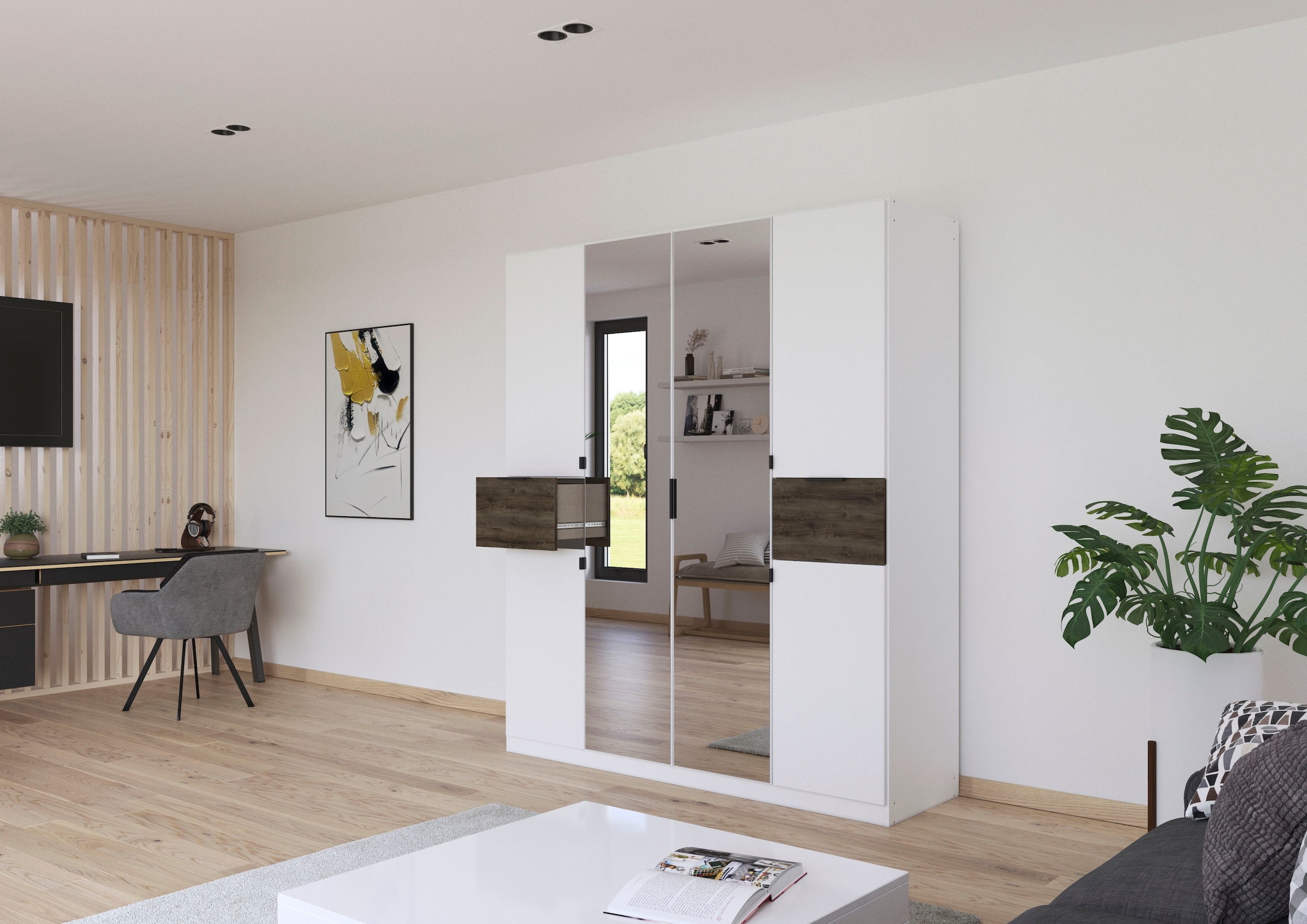 rauch Drehtürenschrank »Kleiderschrank Schrank Garderobe Wäscheschrank TICAO«, (Schubladen in der Höhe variabel positionierbar), mit 2 geräumigen Schubladen, viel Stauraum MADE IN GERMANY