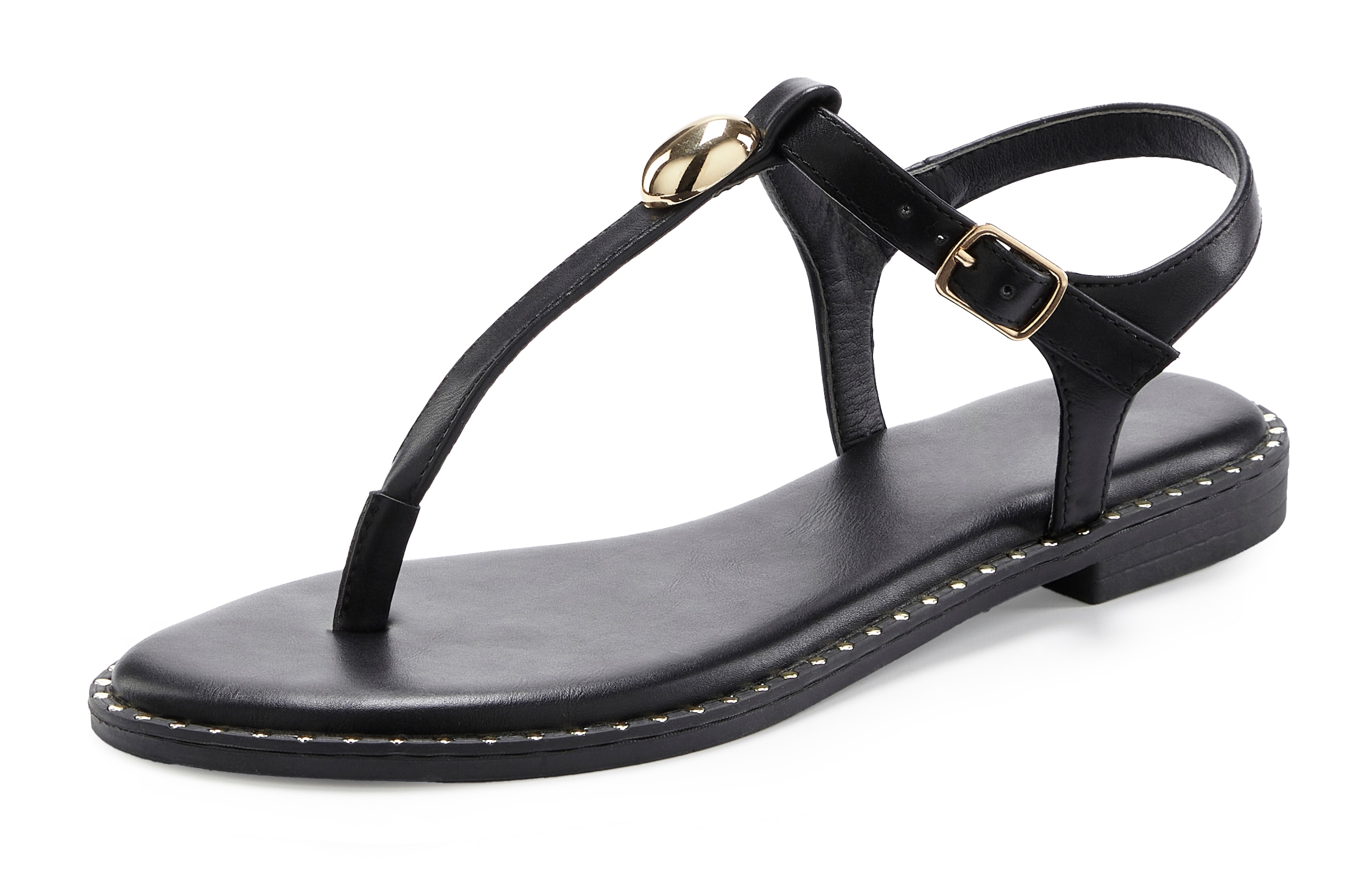 French Connection Sandale »Zehentrenner, offener Schuh, Sommerschuhe«  mit goldfarbenen Verzierungen VEGAN