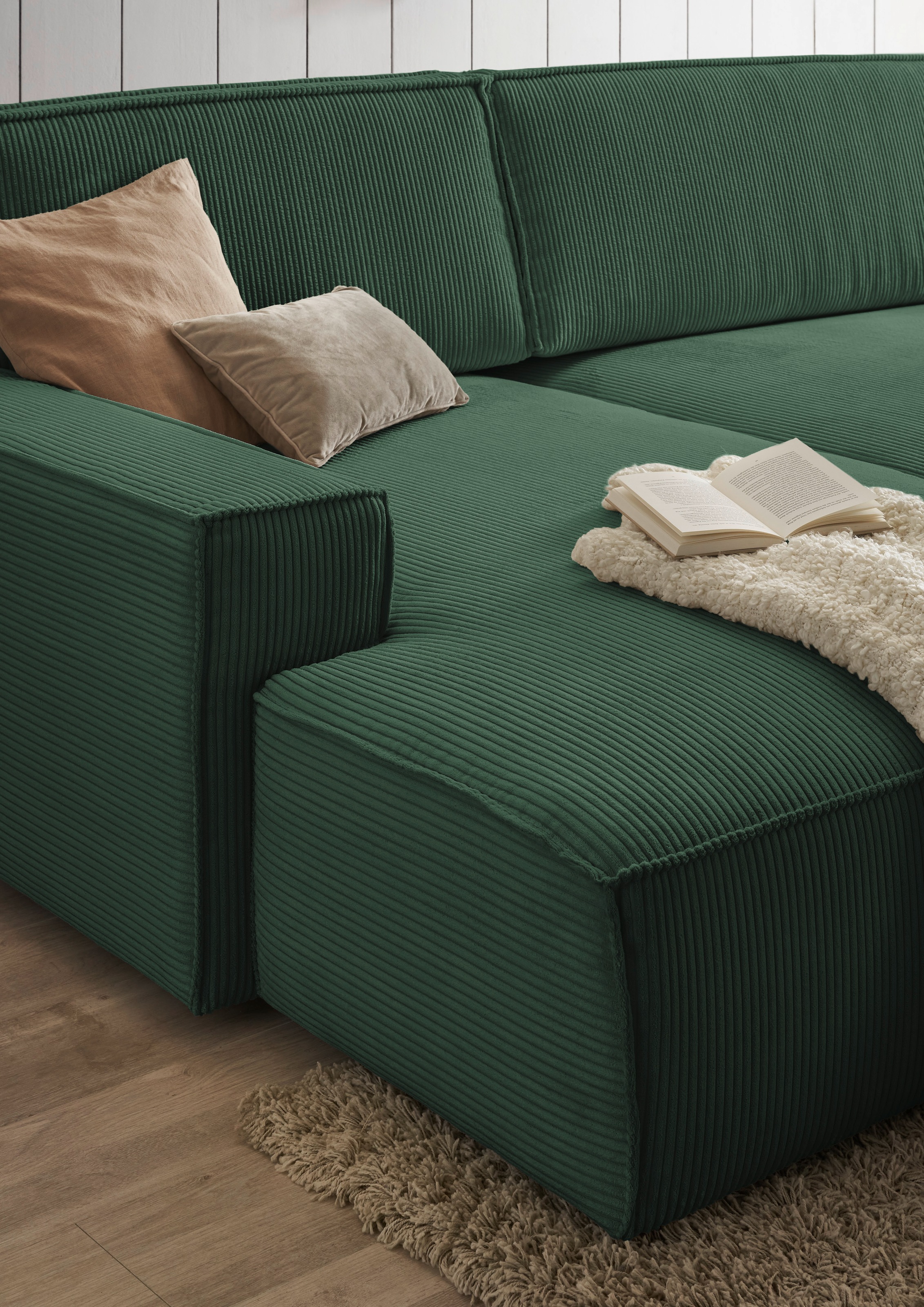 Home affaire Ecksofa »NEU: SHERWOODL XXL 284, Big-Sofa L-Form, tiefe Sitzfläche 95 cm, Cord,«, Leinenoptik, Recamiere rechts/links, auch als Schlafsofa stellbar