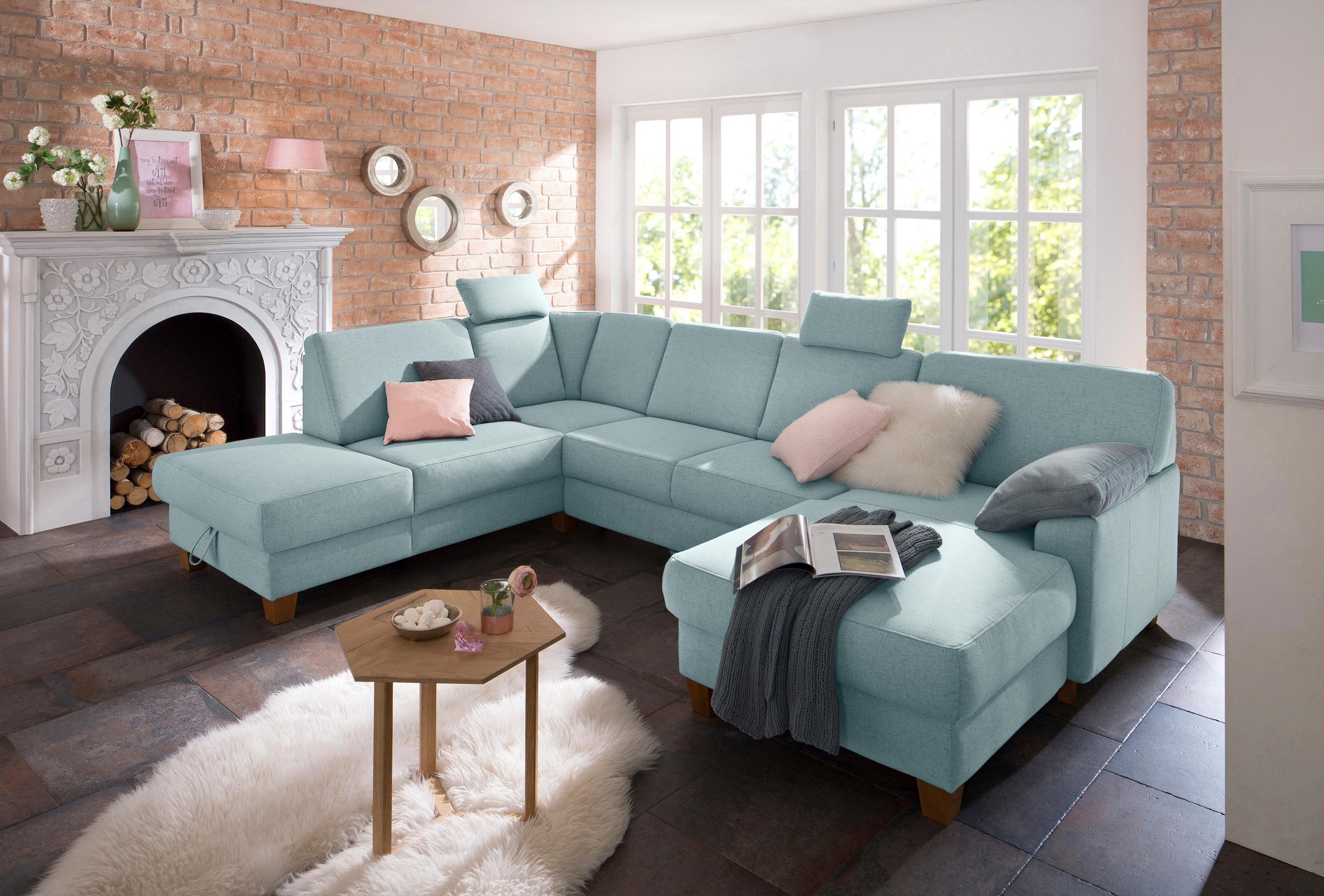 Home affaire Wohnlandschaft »Belfort U-Form« mit Federkern, wahlweise mit B günstig online kaufen