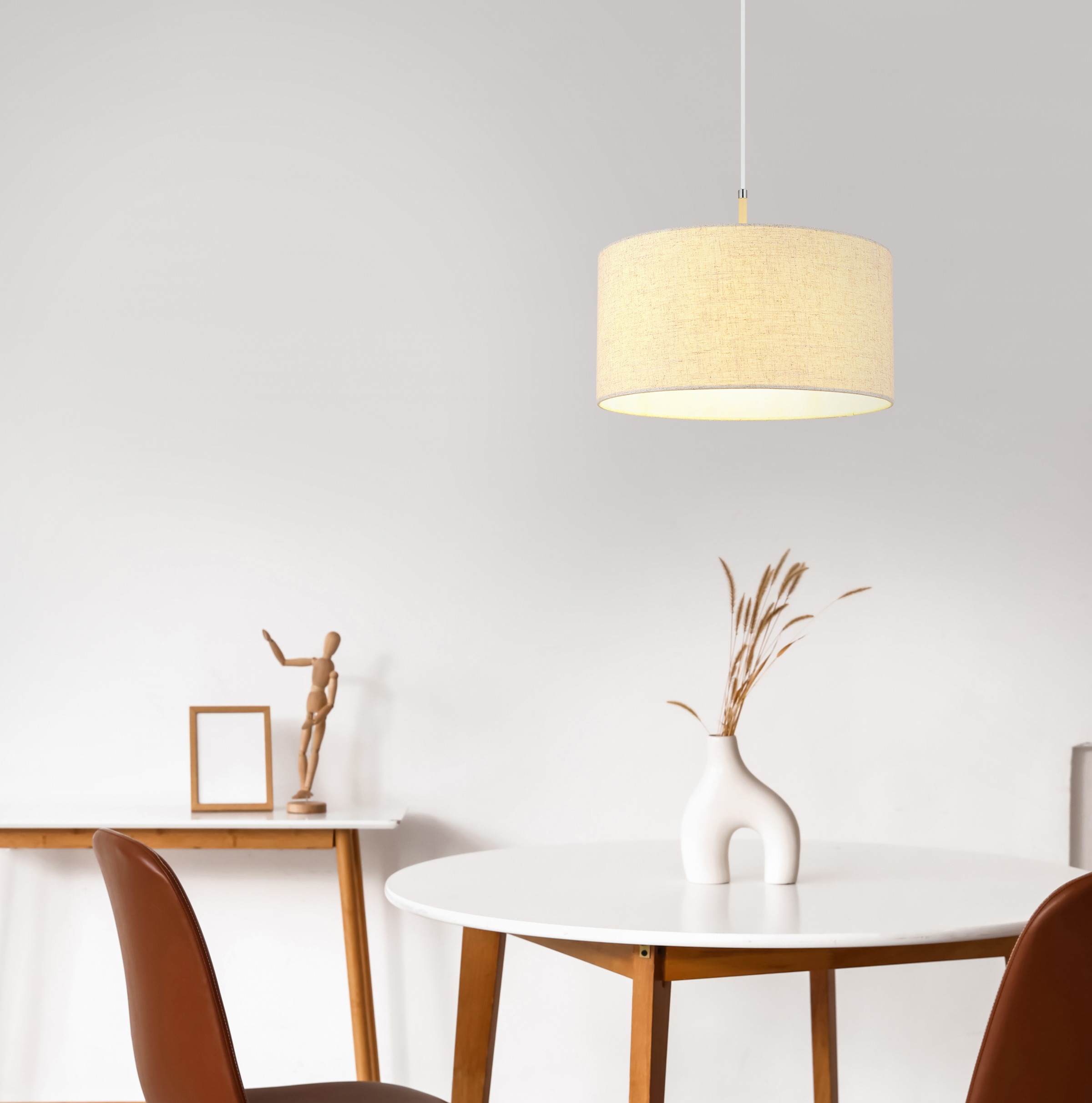 GLOBO LIGHTING Hängeleuchte »DELEON« E27 1 Stk. Hängeleuchte sandfarben matt mit Creme-Textilschirm, kürzbar