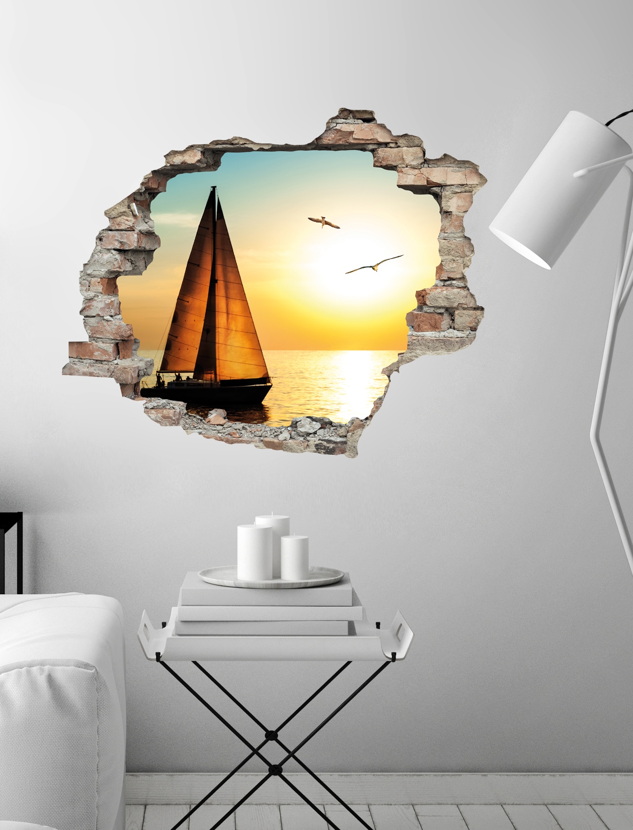 queence Wandtattoo »Segelboot«, (1 St.), Wandsticker, Wandbild, selbstklebend, 3D, Wanddurchbruch