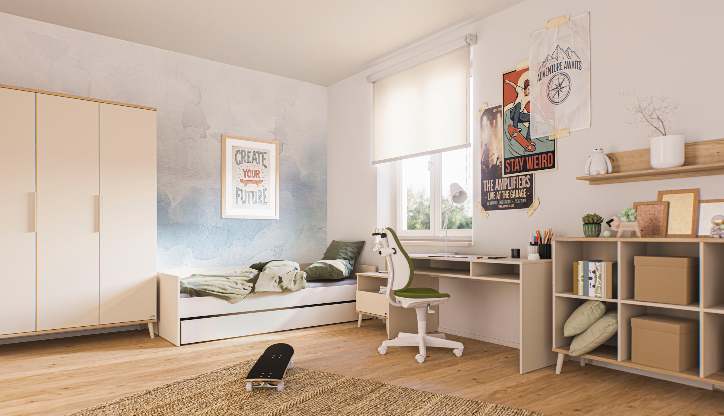 YUNY by PAIDI Schreibtisch »HAZEL in Beige mit 2 offenen Fächern, 130 x 60 cm« stabiler Kinderschreibtisch, kratzfest & leicht zu reinigen