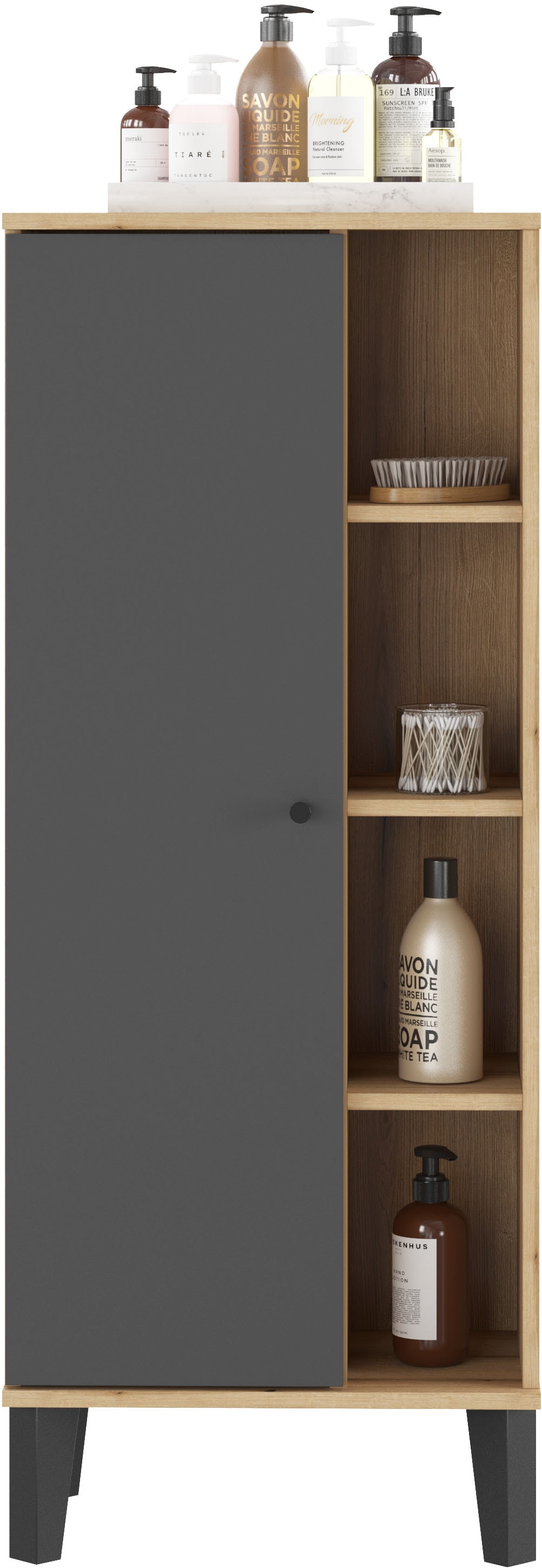 INOSIGN Stauraumschrank »Oslo, Badschrank mit Knopfgriff, Hochschrank im skandinavischen Design«, in der Türfarbe Weiß oder Grau verfügbar, ausreichend Stauraum