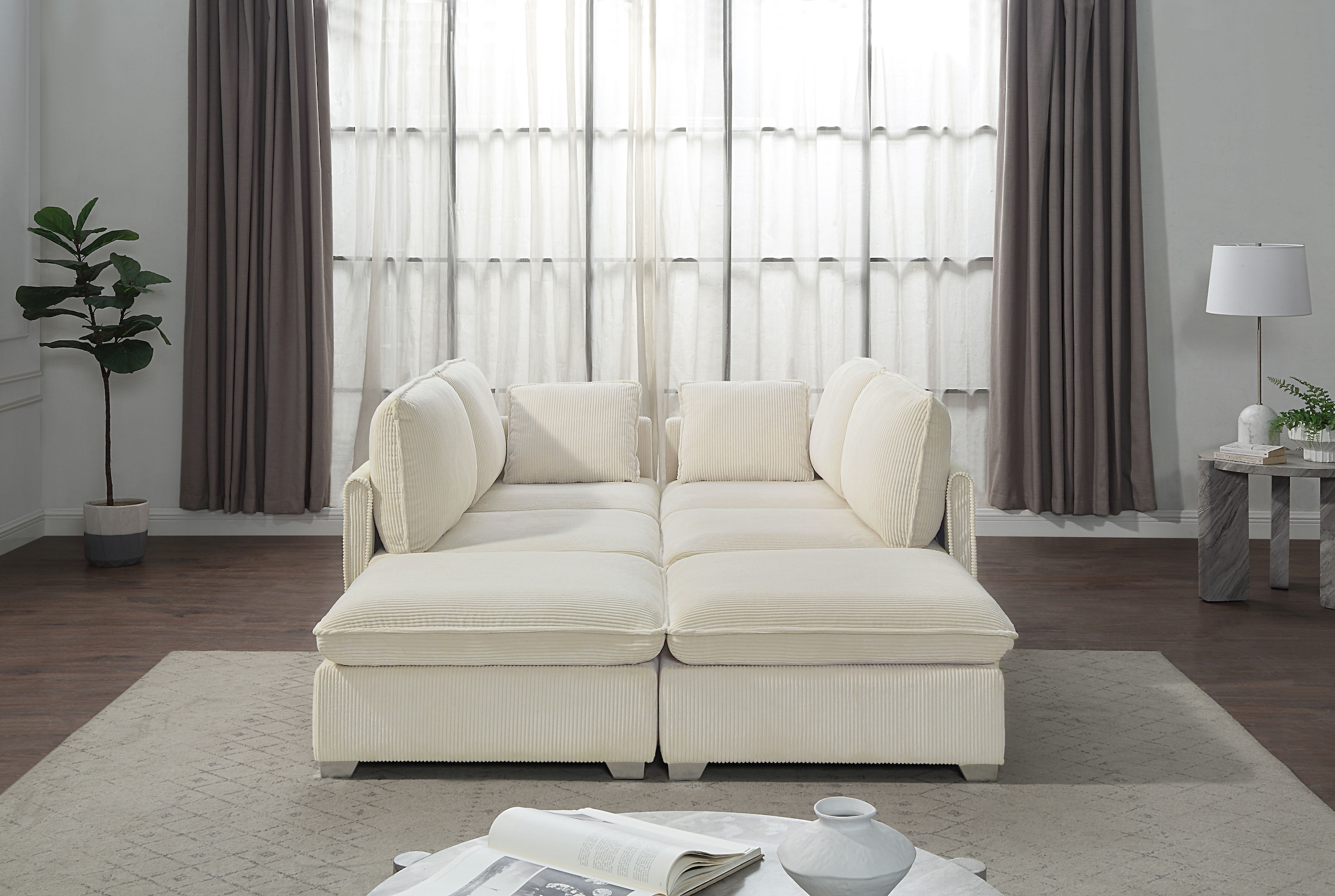 ATLANTIC home collection Wohnlandschaft, modularer 4-Sitzer mit 2 Hockern, weicher Cordbezug
