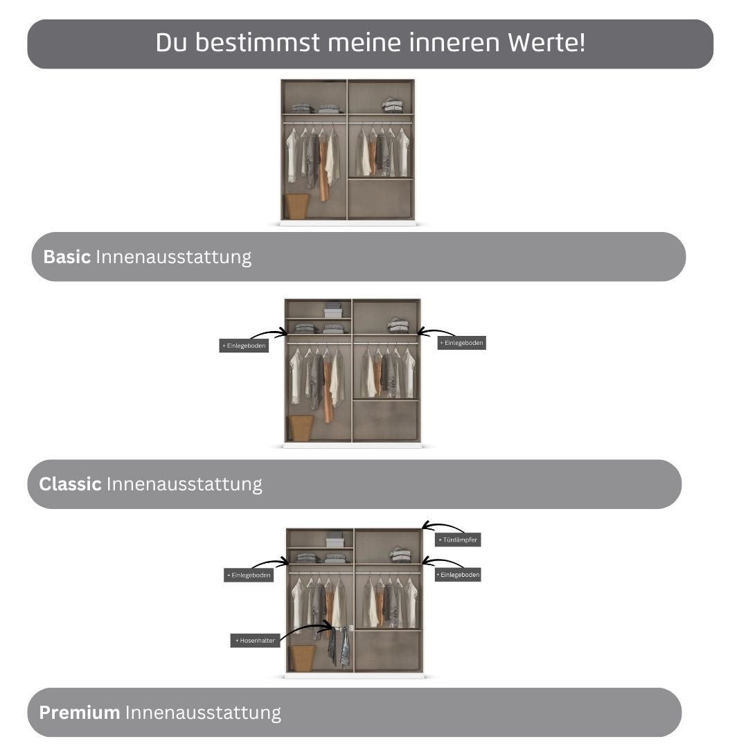rauch Kleiderschrank »Drehtürenschrank Schrank Garderobe Wäscheschrank Schlafzimmer AVOLA«, (in 3 verschiedenen Ausstattungen BASIC/CLASSIC/PREMIUM), mit hochwertigen Stangengriffen aus Metall in Schwarz MADE IN GERMANY