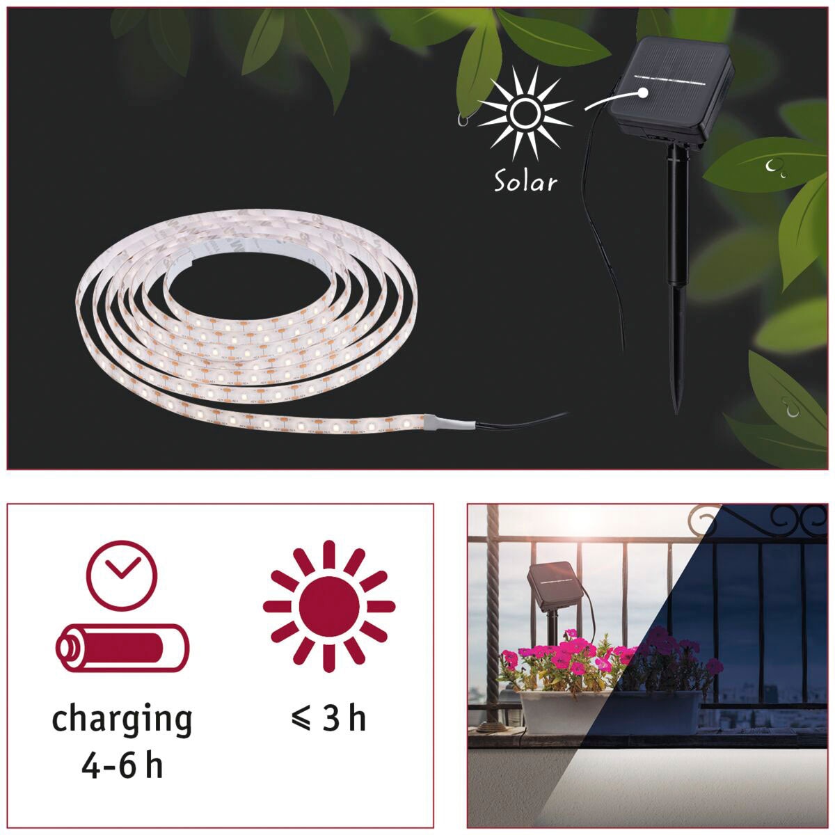Paulmann LED-Streifen »Solar mit Dämmerungssensor IP44 3m 2700K 0,3W Schwarz« 1 Stk.-flammig