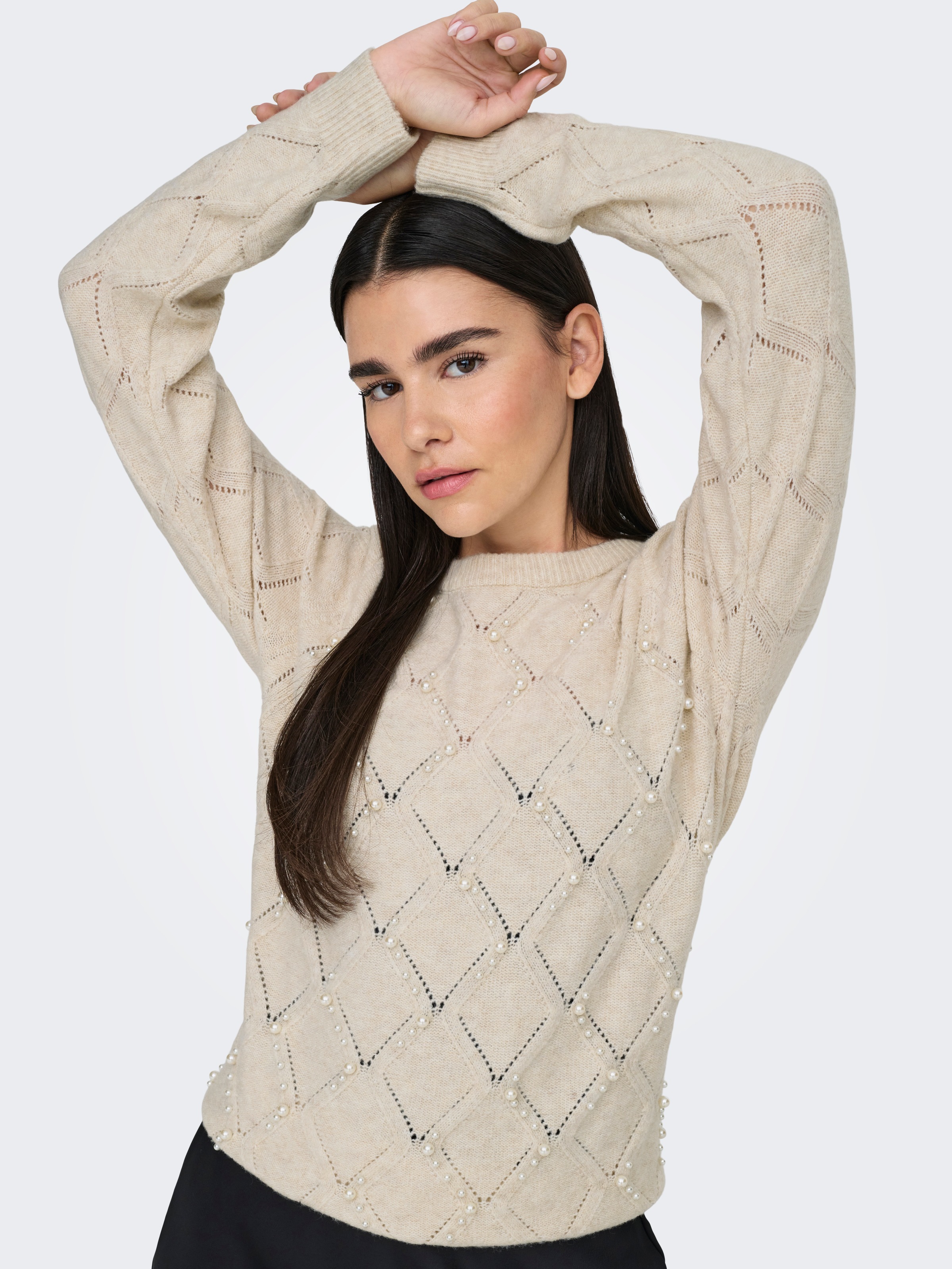 ONLY Rundhalspullover »ONLLIANA LIFE LS PEARL O-NECK CC KNT«