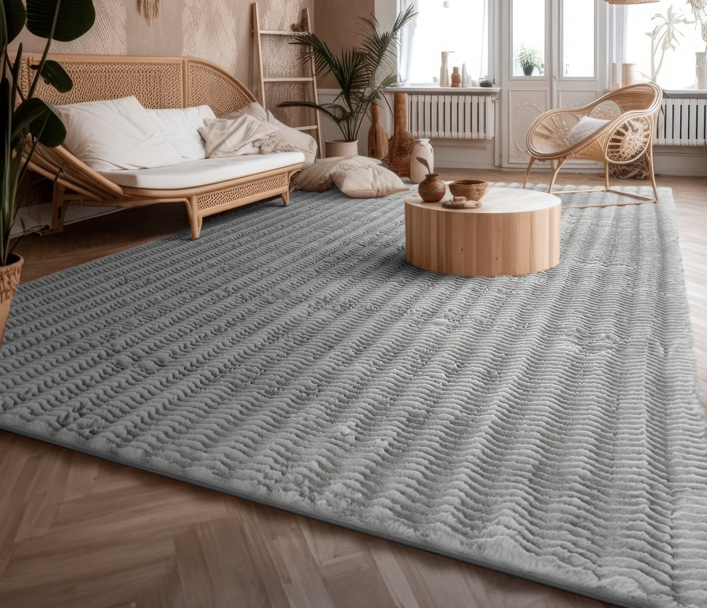 Paco Home Hochflor-Teppich »Arnheim 743«, rechteckig, 27 mm Höhe, Uni Farben, Wellen Muster, besonders weich, Hoch-Tief Effekt