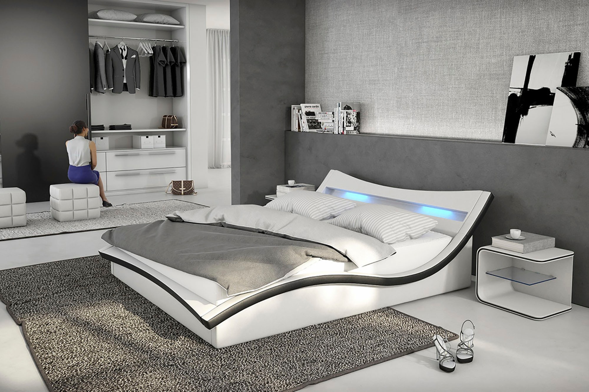 Bild von SalesFever Polsterbett, mit LED-Beleuchtung im Kopfteil, Design Bett in moderner Optik