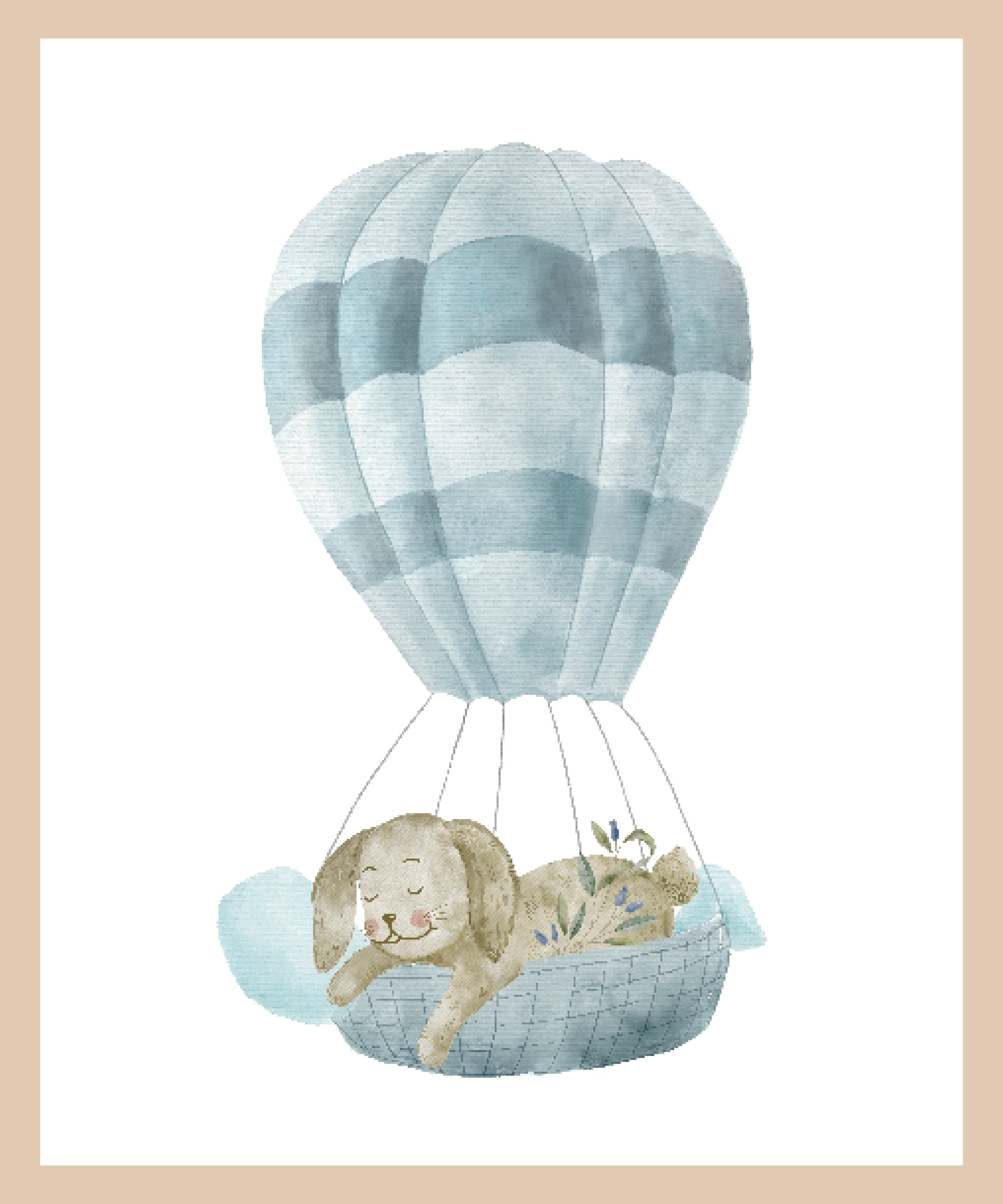 Lüttenhütt Bild mit Rahmen »Schlafender Hase in Heißluftballon«, Ballonfahren-Fantasy-Hase-Hasen-Heißluftballon-Tiere, (1 St.), Premium Rahmenbild, Motive in wunderschönen Pastelltönen