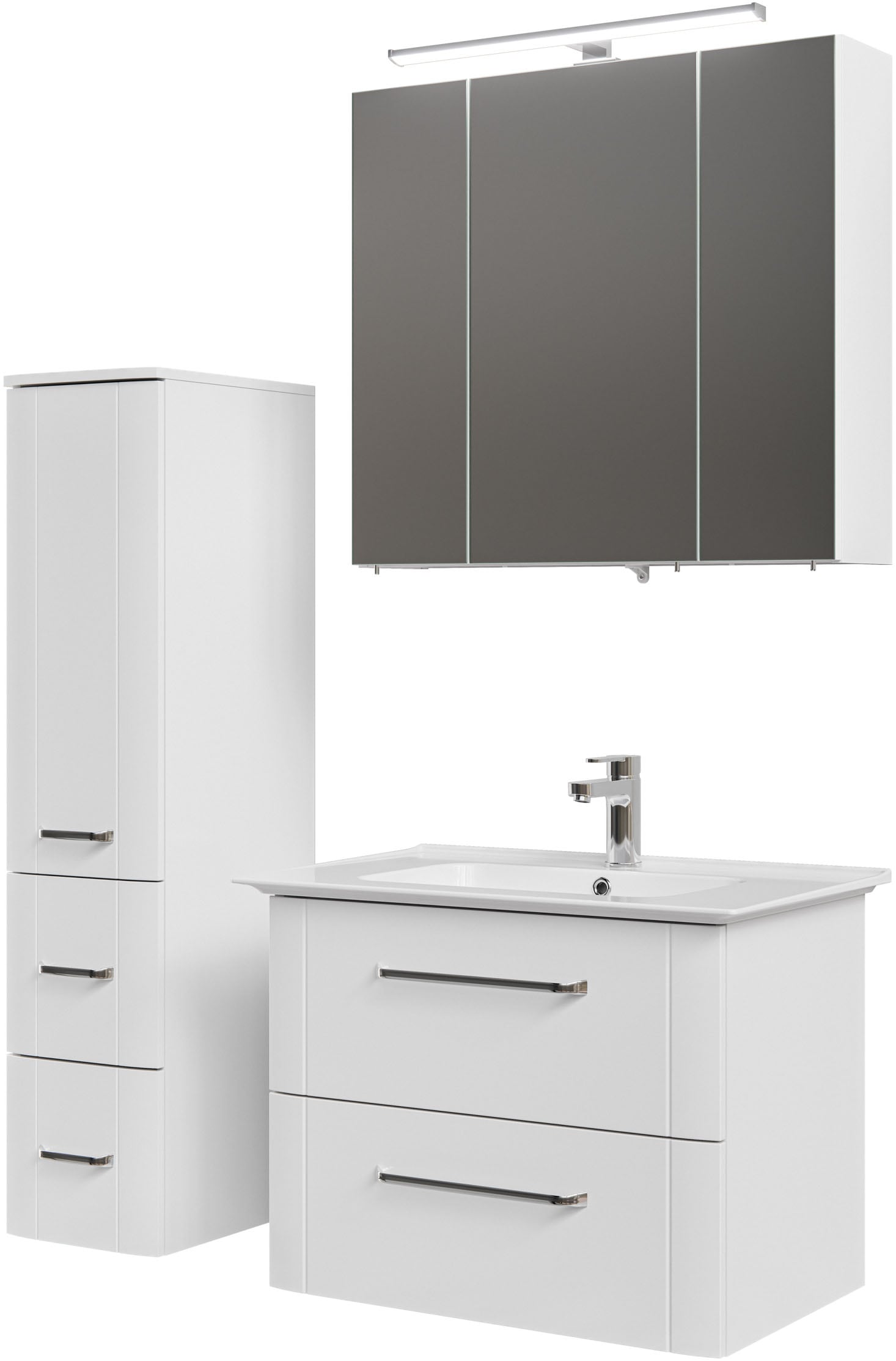Saphir Badmöbel-Set »Badmöbel-Set Serie 3006 3-teilig Keramik-Waschtisch mit Spiegelschrank«, (4 St.), Badezimmer-Set mit Midischrank, inkl. Türdämpfer